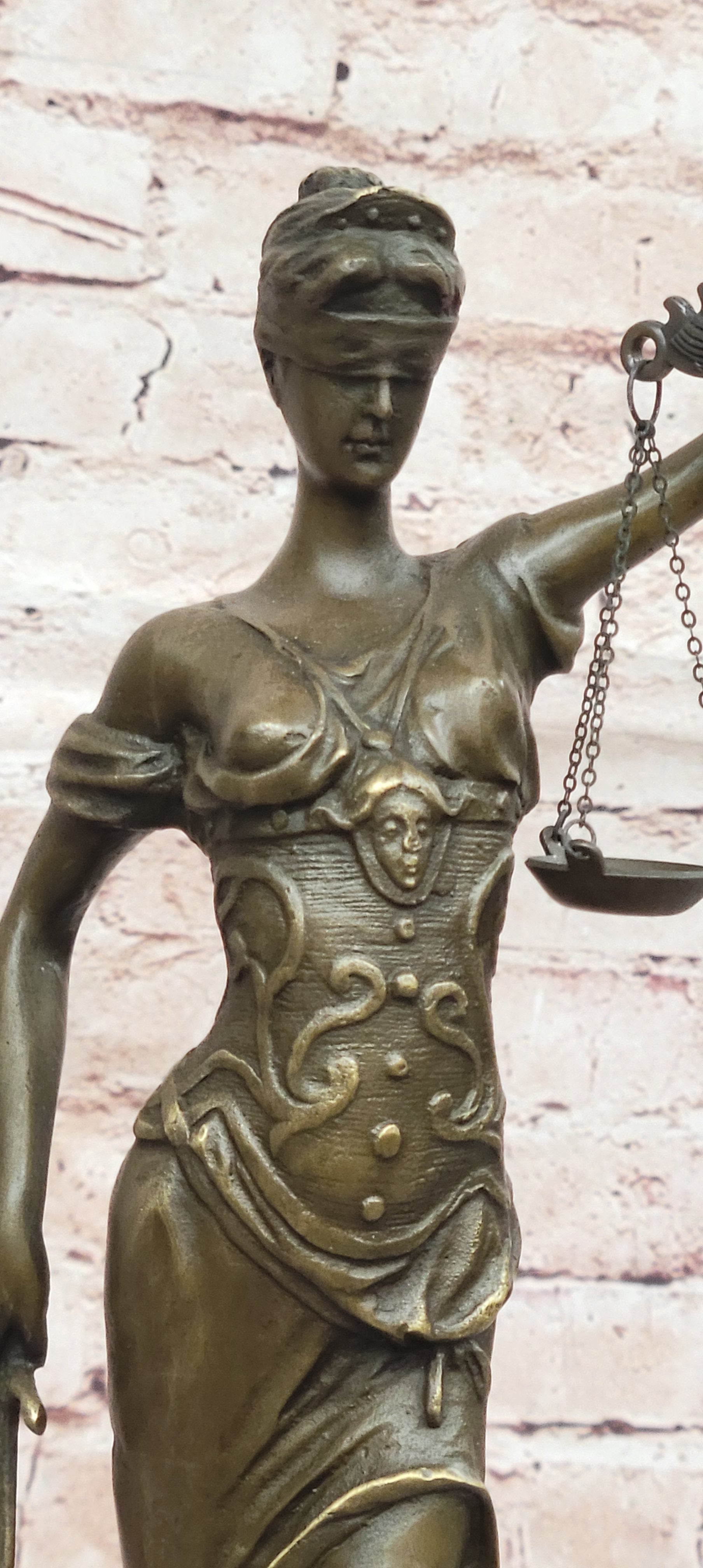 Real Bronze Metal Statue with Marble Lady Blind Justice Scales Lawyer Sculpture