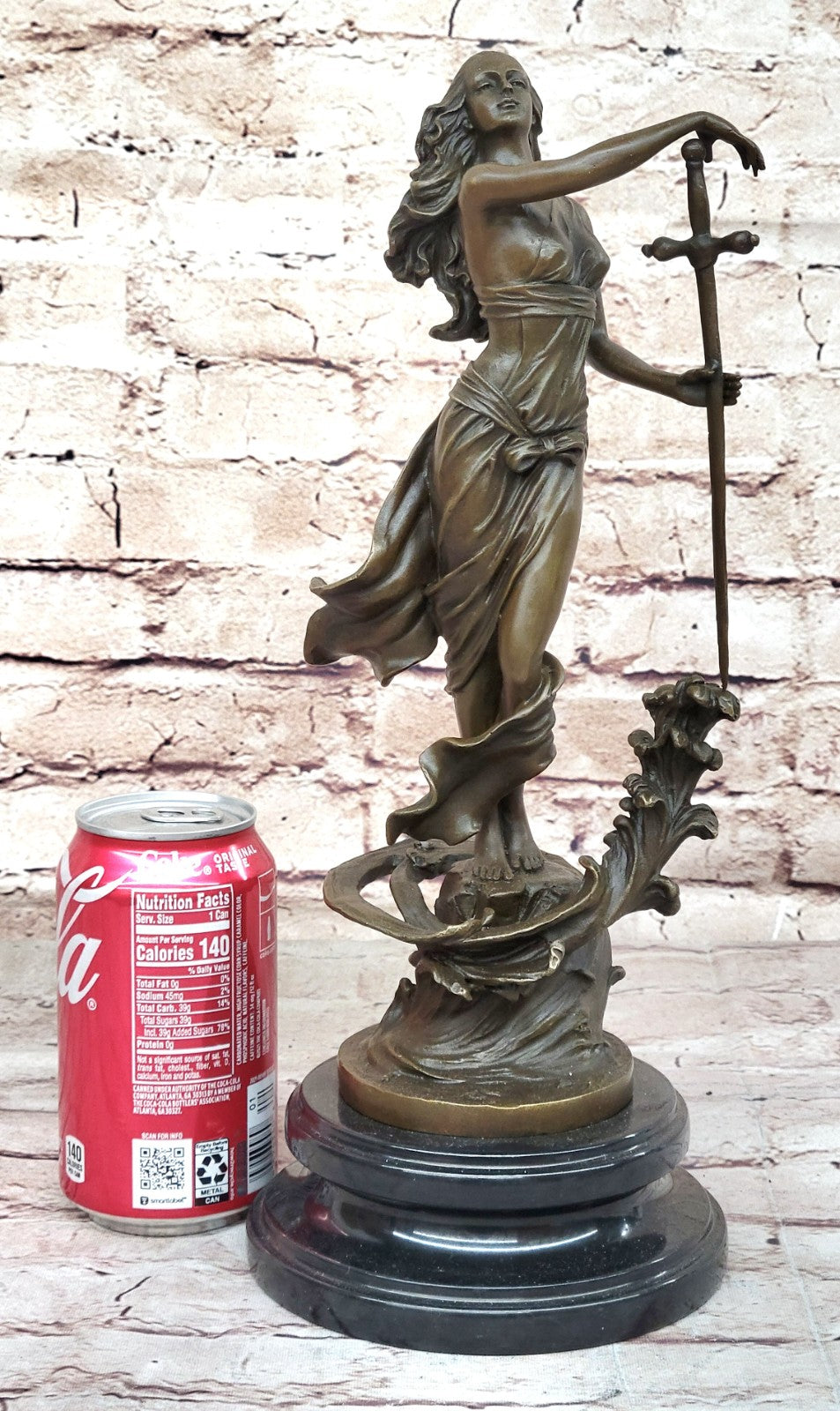 Original Justice Lady Bronze Marble Statue Nude Female by Milo Figurine Figure