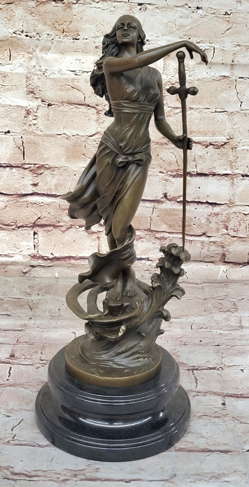 Original Justice Lady Bronze Marble Statue Nude Female by Milo Figurine Figure