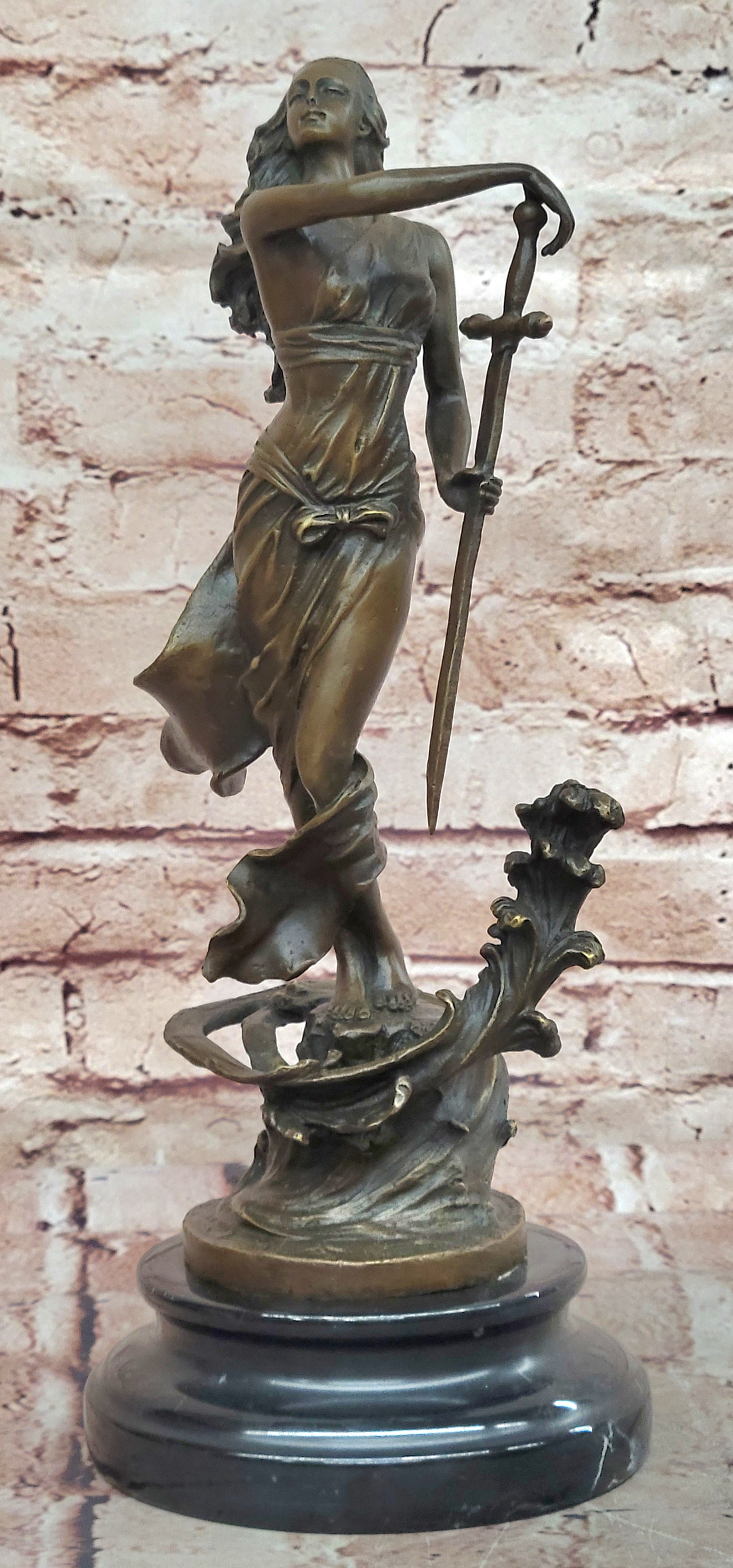 Original Justice Lady Bronze Marble Statue Nude Female by Milo Figurine Figure