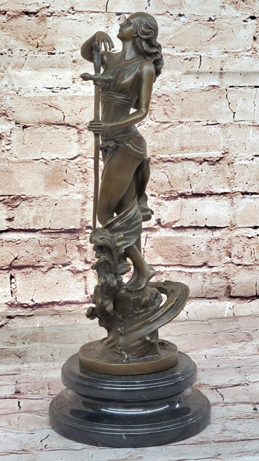 Original Justice Lady Bronze Marble Statue Nude Female by Milo Figurine Figure