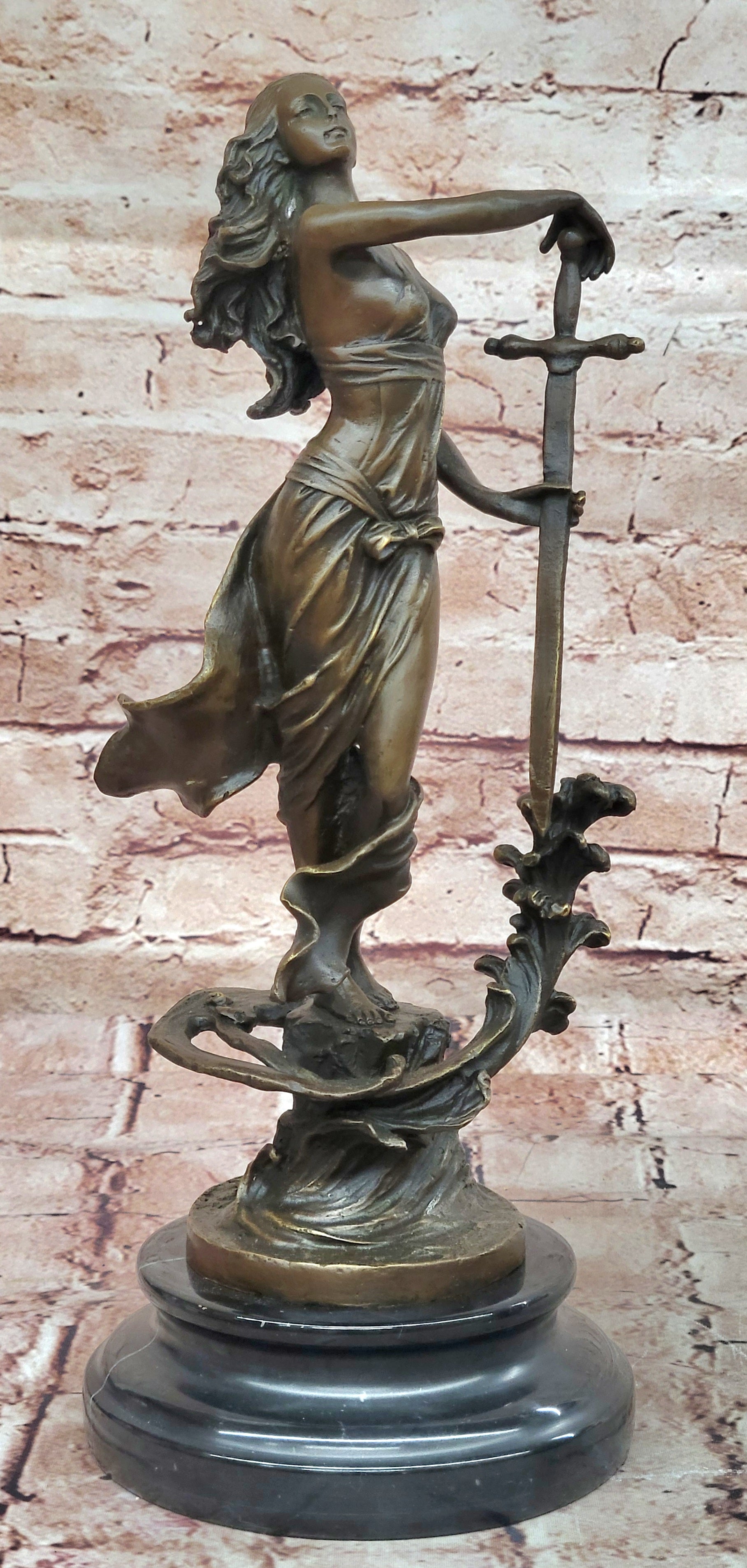 Original Justice Lady Bronze Marble Statue Nude Female by Milo Figurine Figure