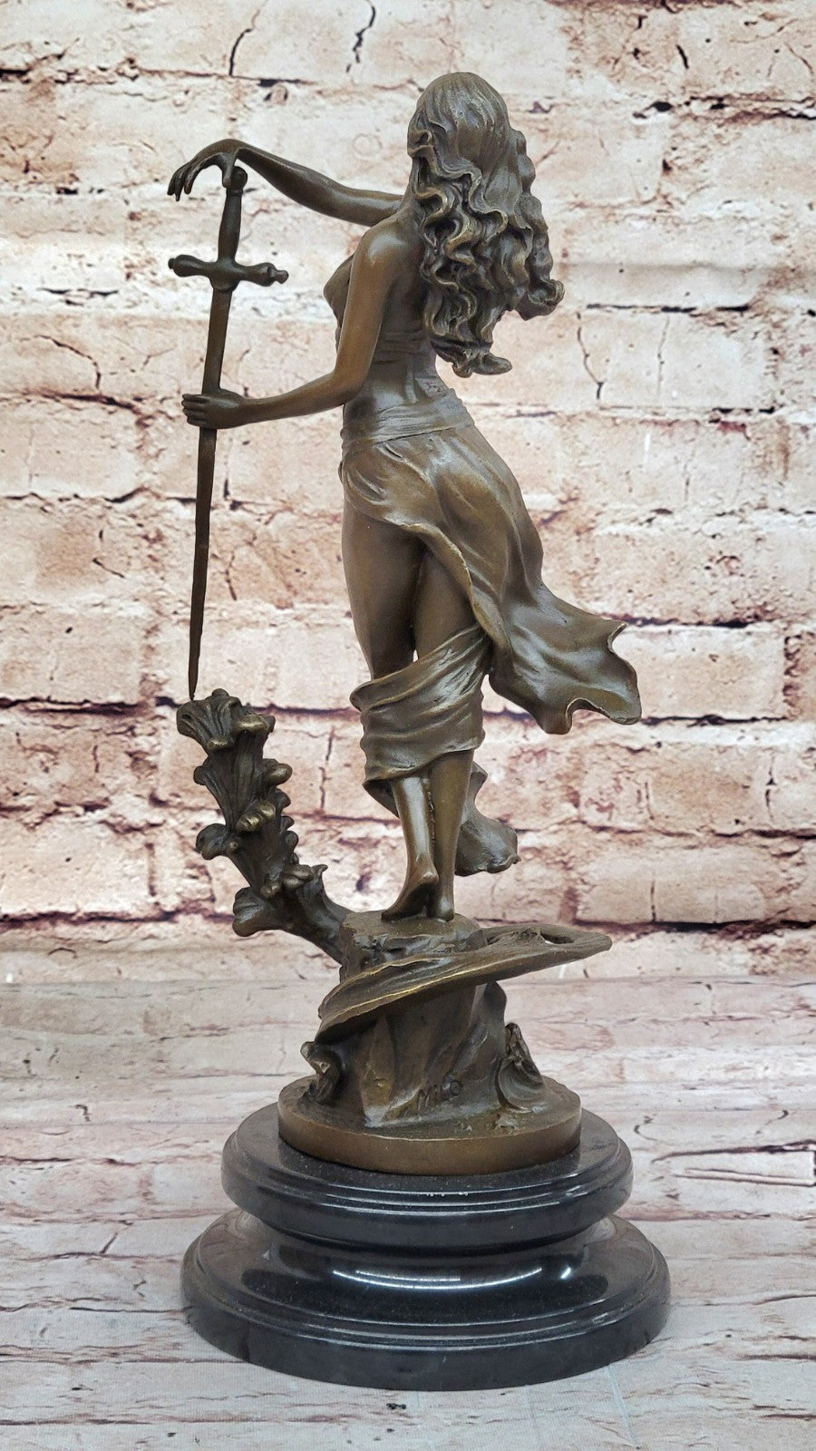 Original Justice Lady Bronze Marble Statue Nude Female by Milo Figurine Figure