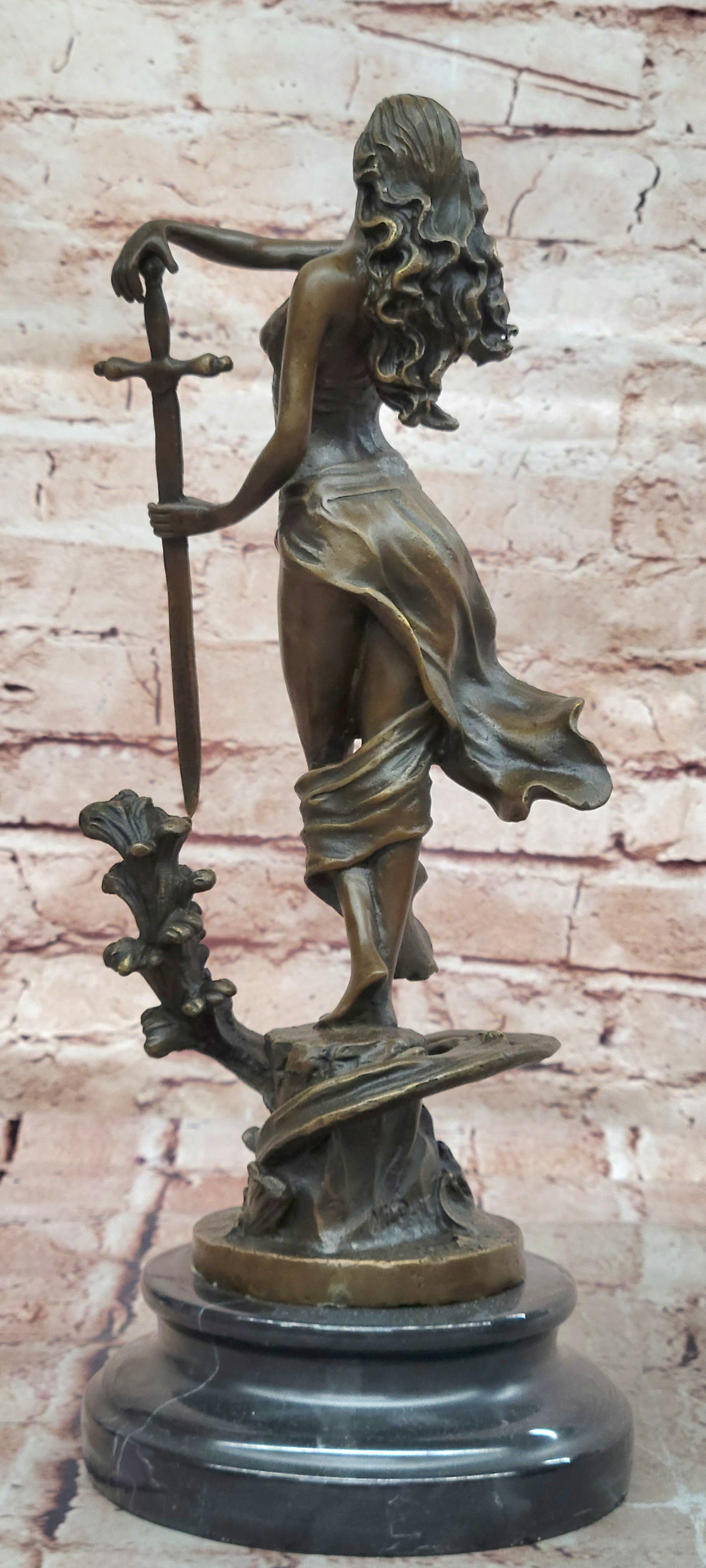 Original Justice Lady Bronze Marble Statue Nude Female by Milo Figurine Figure