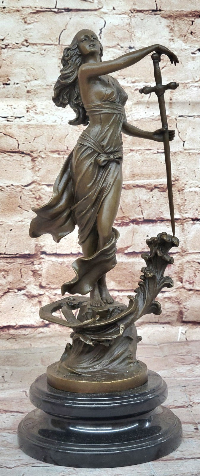 Original Justice Lady Bronze Marble Statue Nude Female by Milo Figurine Figure