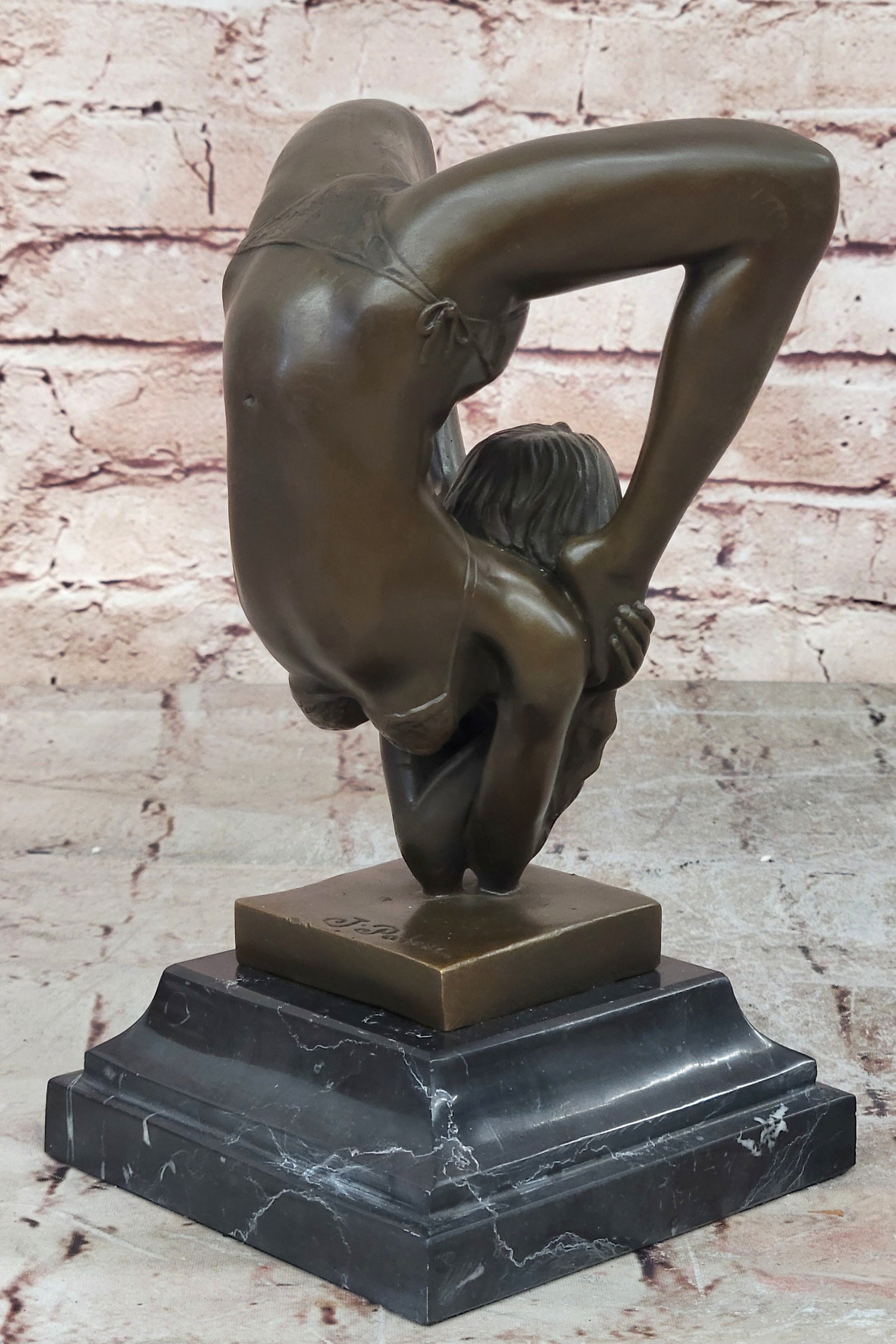 Handcrafted bronze sculpture SALE Agil Female Acrobat Nude Semi Original Signed