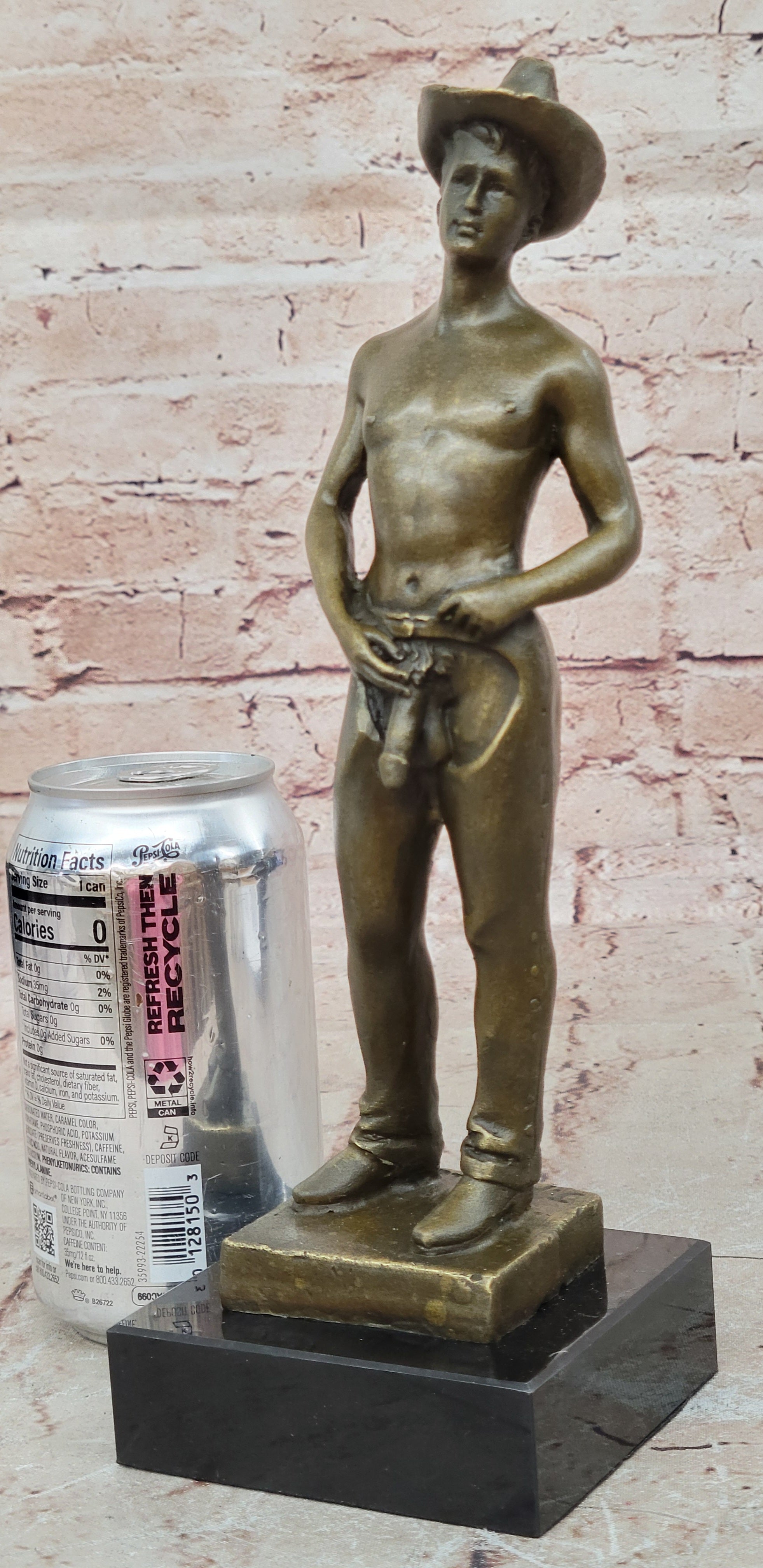 BRONZE SCULPTURE COWBOY NUDE ART MALE GAY DECO MARBLE STATUE EROTIC HOMOSEXUAL
