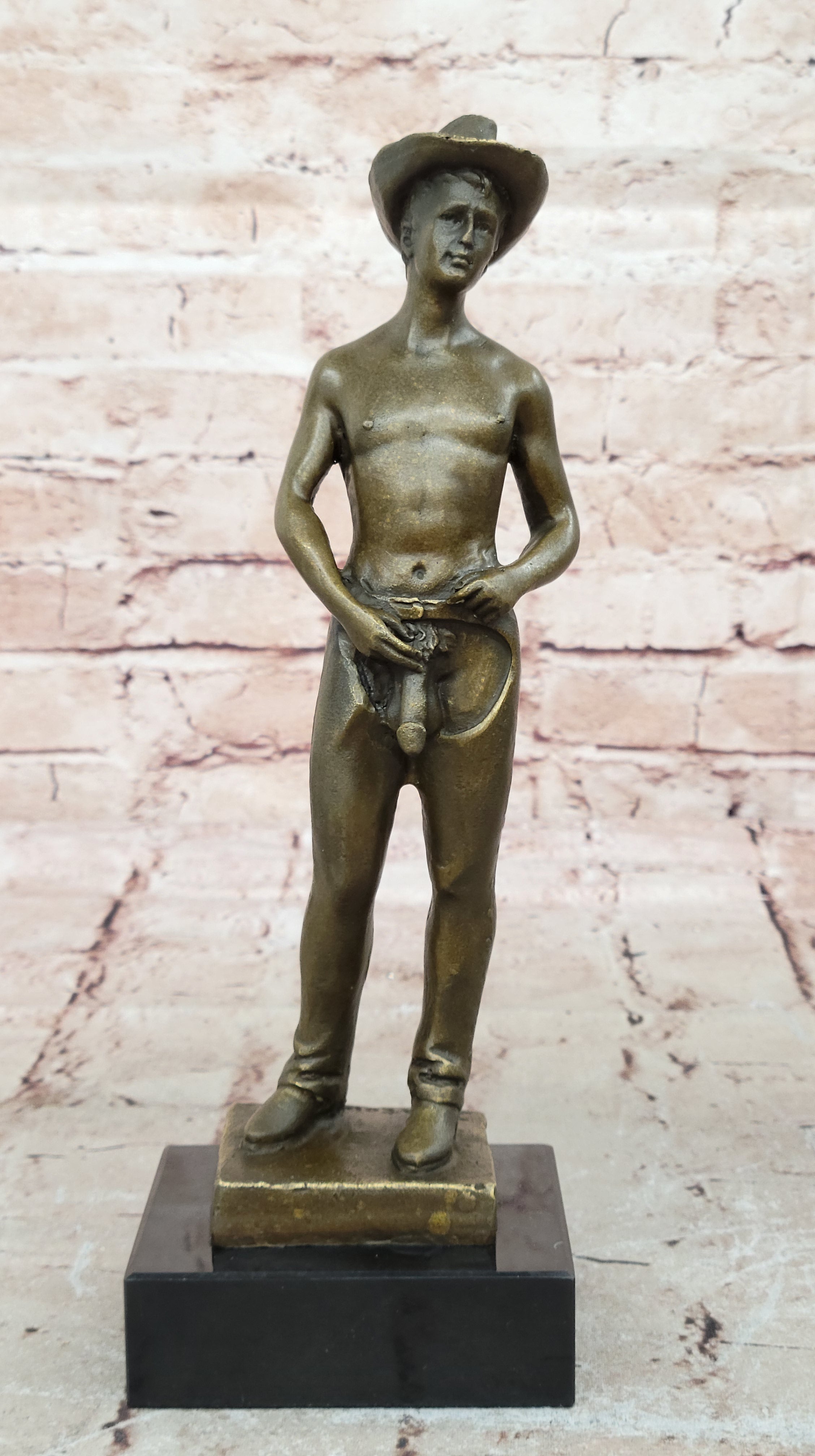 BRONZE SCULPTURE COWBOY NUDE ART MALE GAY DECO MARBLE STATUE EROTIC HOMOSEXUAL