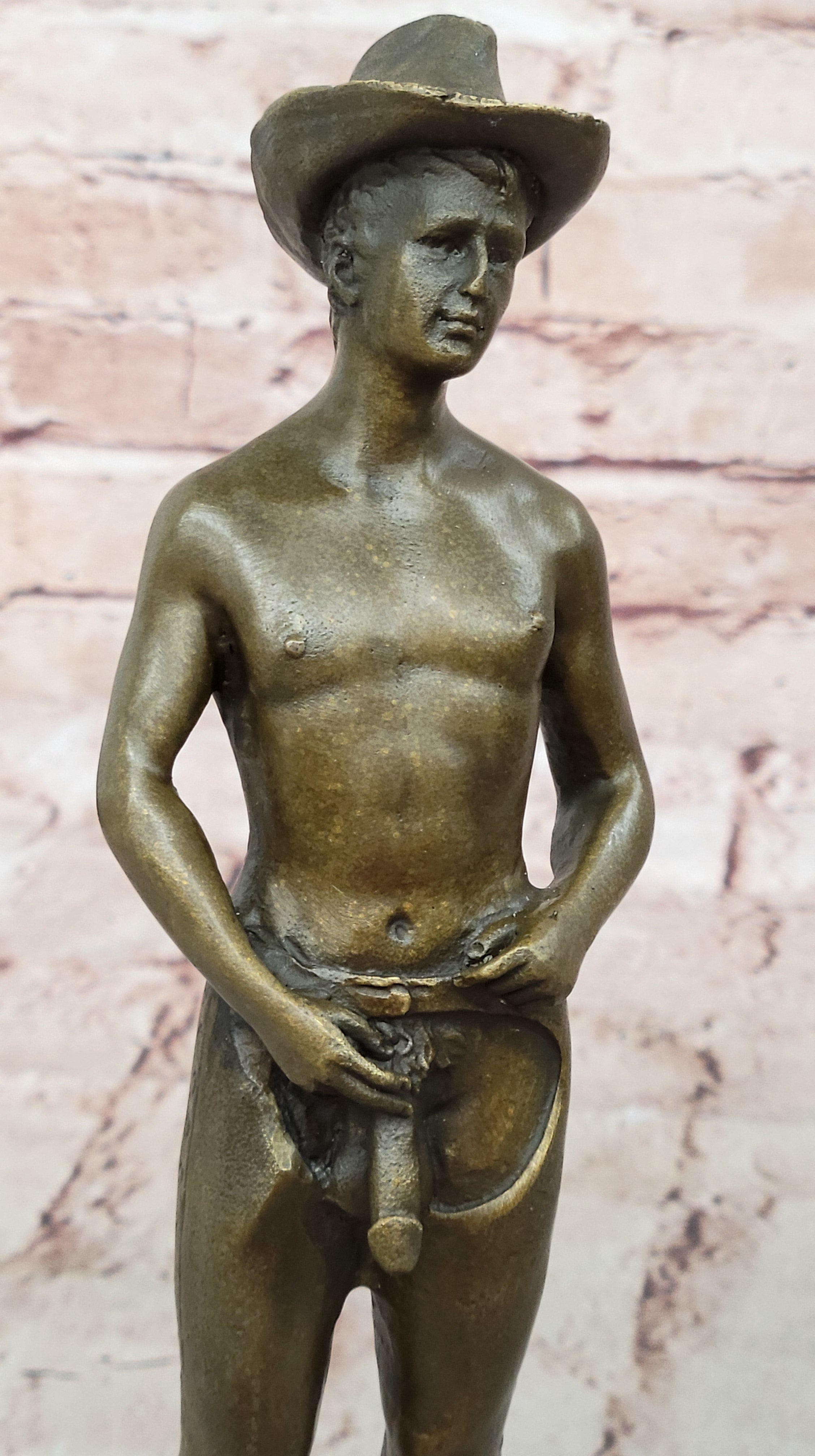 BRONZE SCULPTURE COWBOY NUDE ART MALE GAY DECO MARBLE STATUE EROTIC HOMOSEXUAL