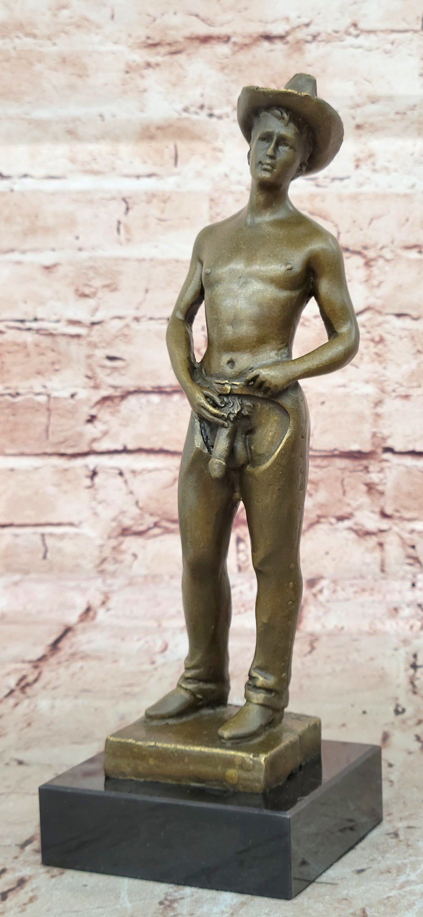 BRONZE SCULPTURE COWBOY NUDE ART MALE GAY DECO MARBLE STATUE EROTIC HOMOSEXUAL