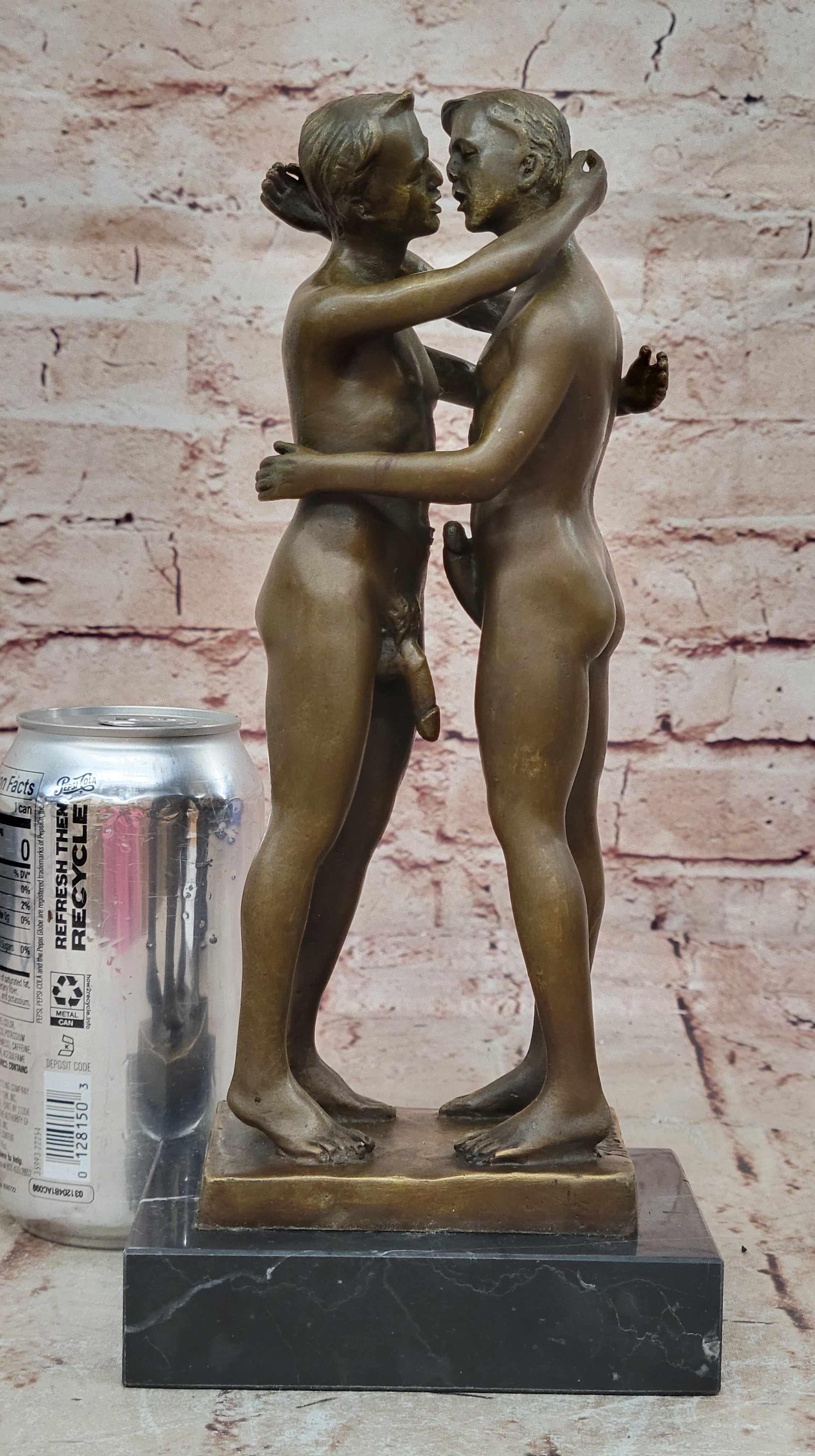 Two-Gay-Men-Engaging-in-a-flirtatious-kiss-Bronze-Hot-Cast-Sculpture-Figurine
