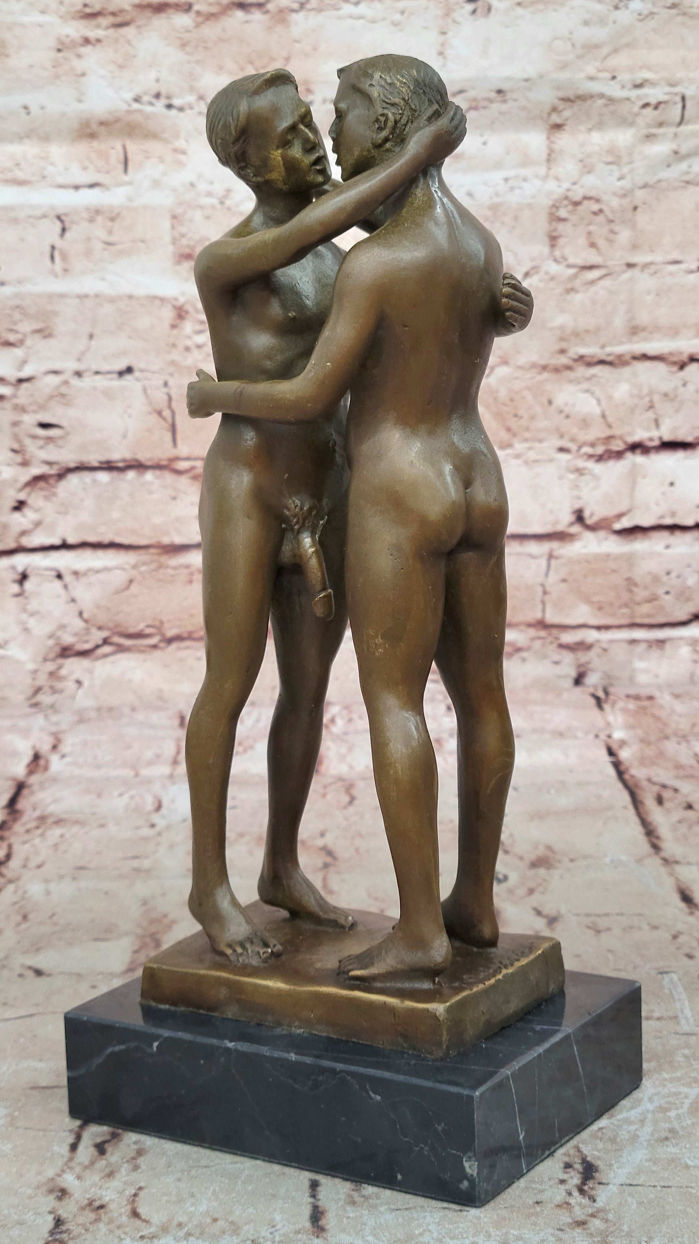 Two-Gay-Men-Engaging-in-a-flirtatious-kiss-Bronze-Hot-Cast-Sculpture-Figurine