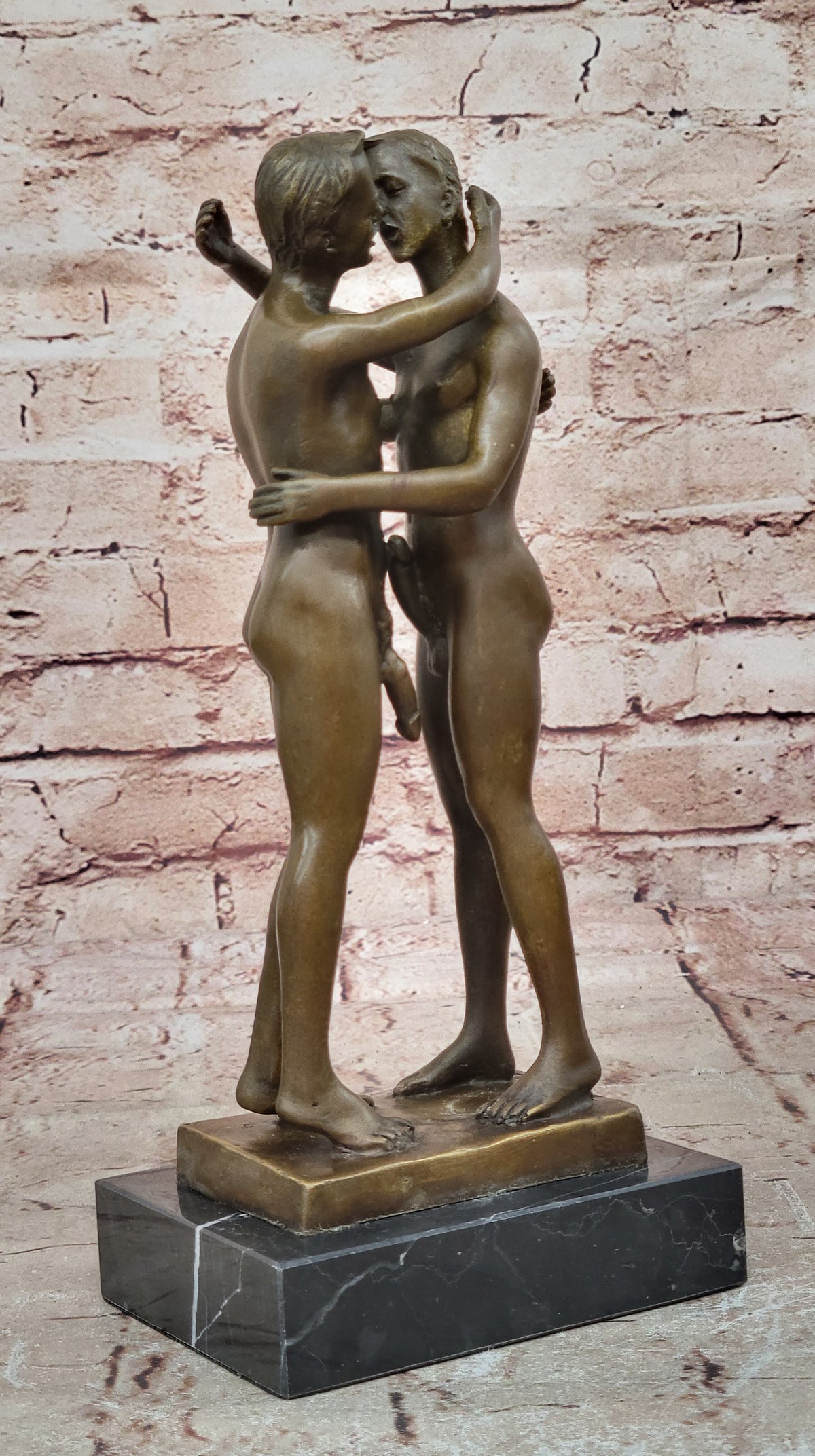 Two-Gay-Men-Engaging-in-a-flirtatious-kiss-Bronze-Hot-Cast-Sculpture-Figurine