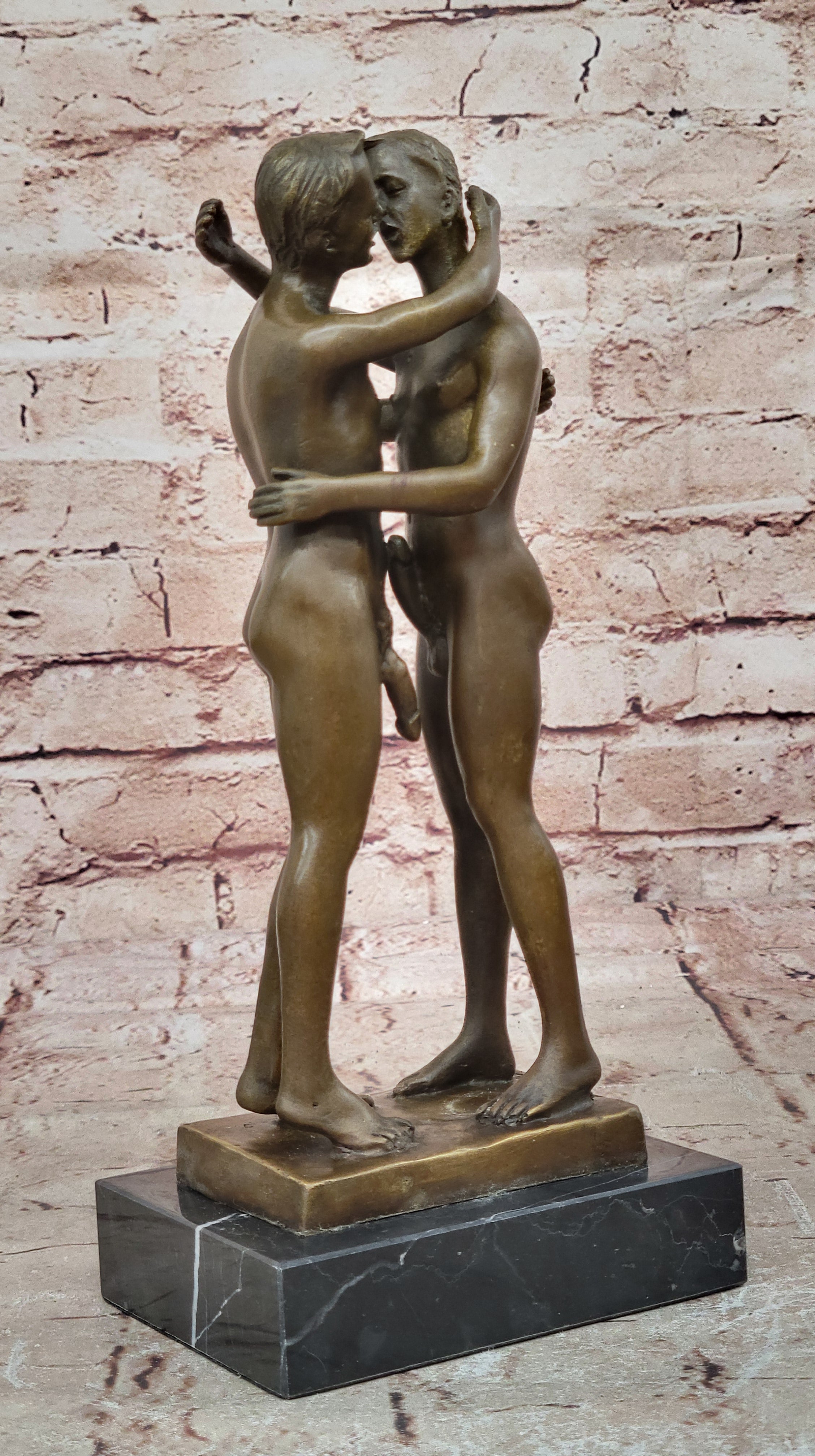 Two-Gay-Men-Engaging-in-a-flirtatious-kiss-Bronze-Hot-Cast-Sculpture-Figurine