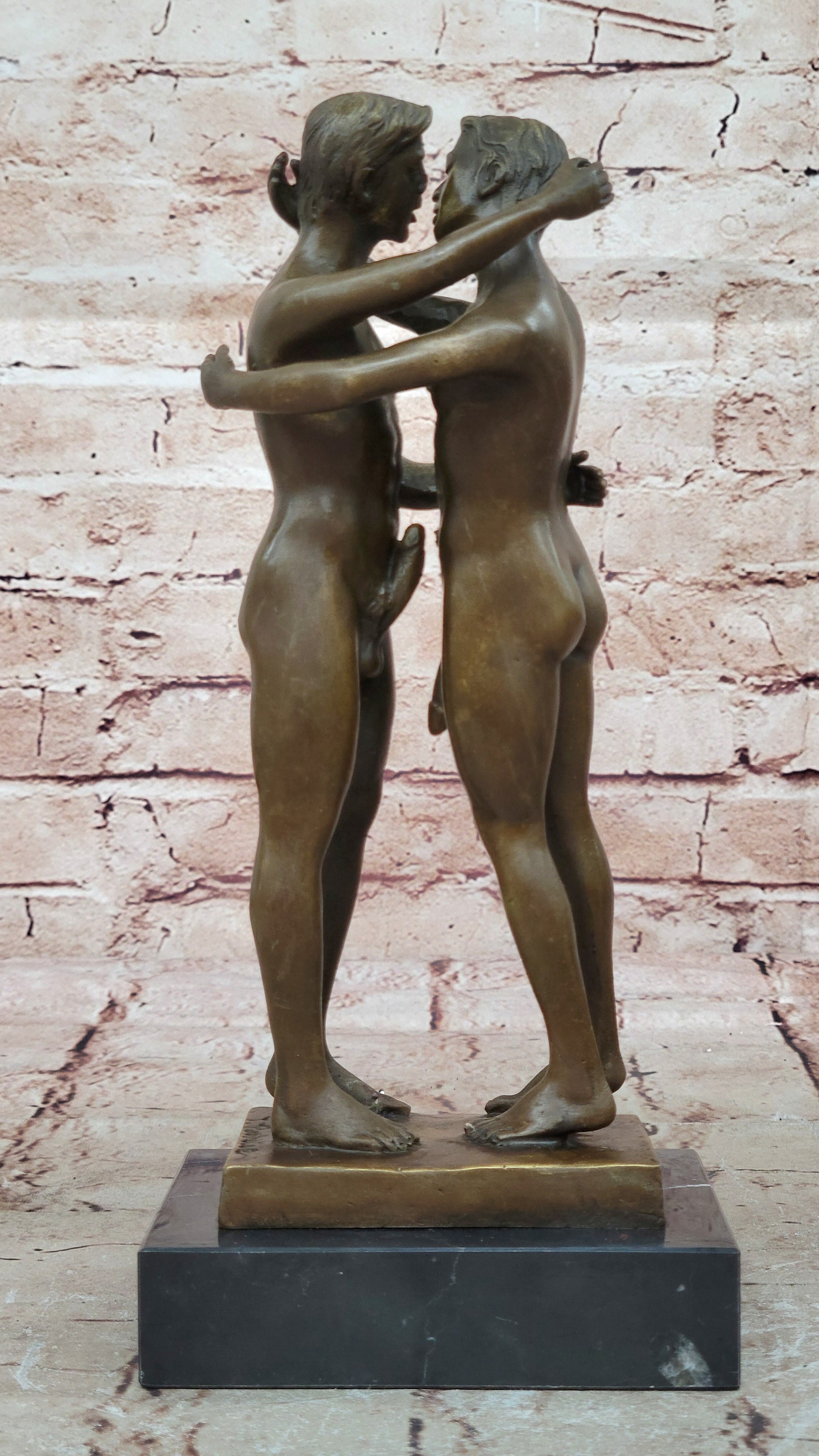 Two-Gay-Men-Engaging-in-a-flirtatious-kiss-Bronze-Hot-Cast-Sculpture-Figurine