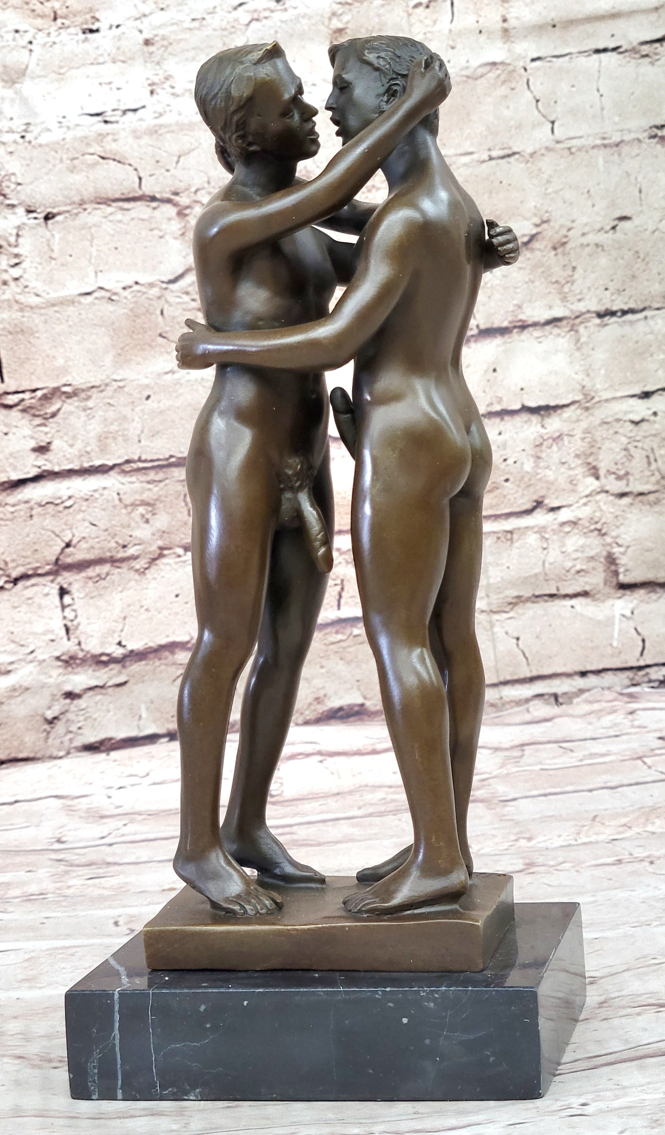 Two-Gay-Men-Engaging-in-a-flirtatious-kiss-Bronze-Hot-Cast-Sculpture-Figurine