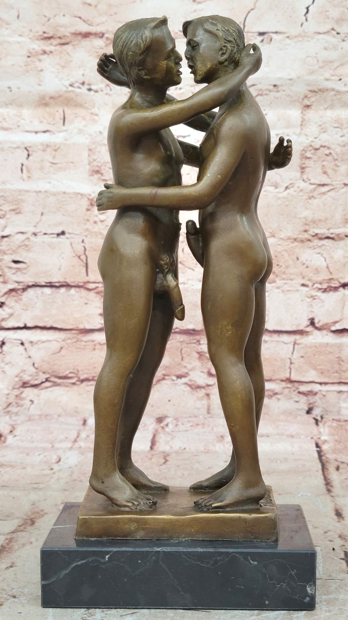 Two-Gay-Men-Engaging-in-a-flirtatious-kiss-Bronze-Hot-Cast-Sculpture-Figurine