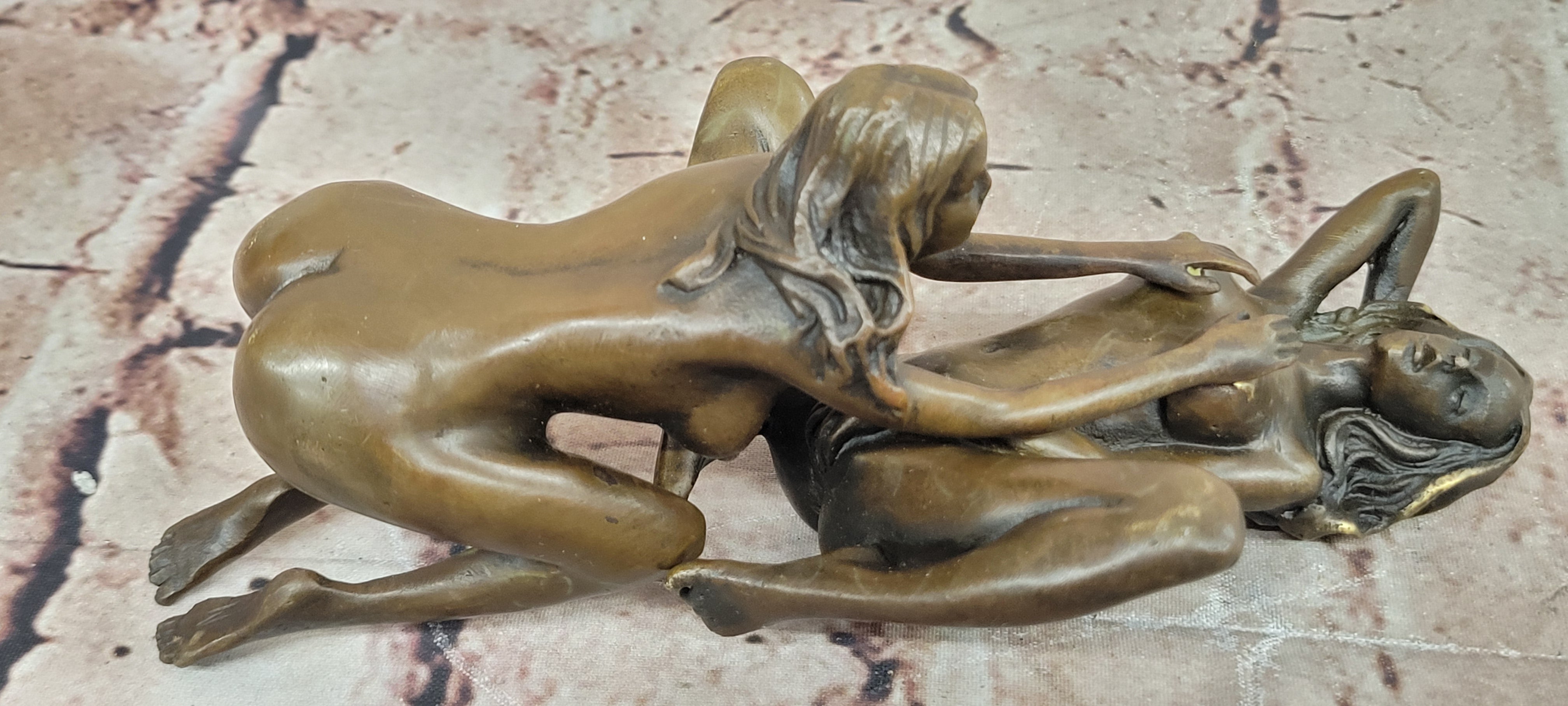 100% Real Bronze Jean Patoue re Nude Girls Lovers Couple Erotic Sexy Art
