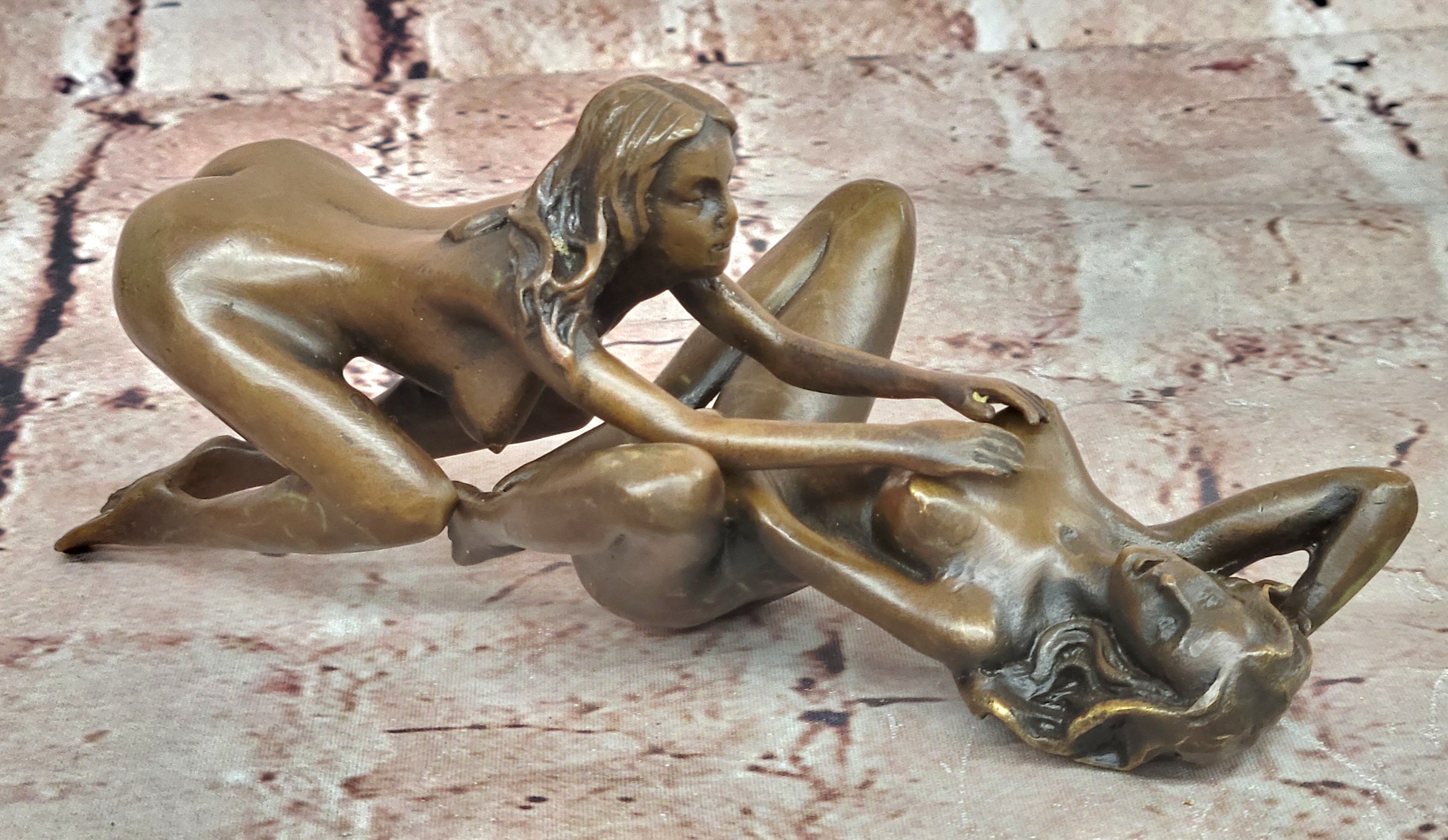 100% Real Bronze Jean Patoue re Nude Girls Lovers Couple Erotic Sexy Art