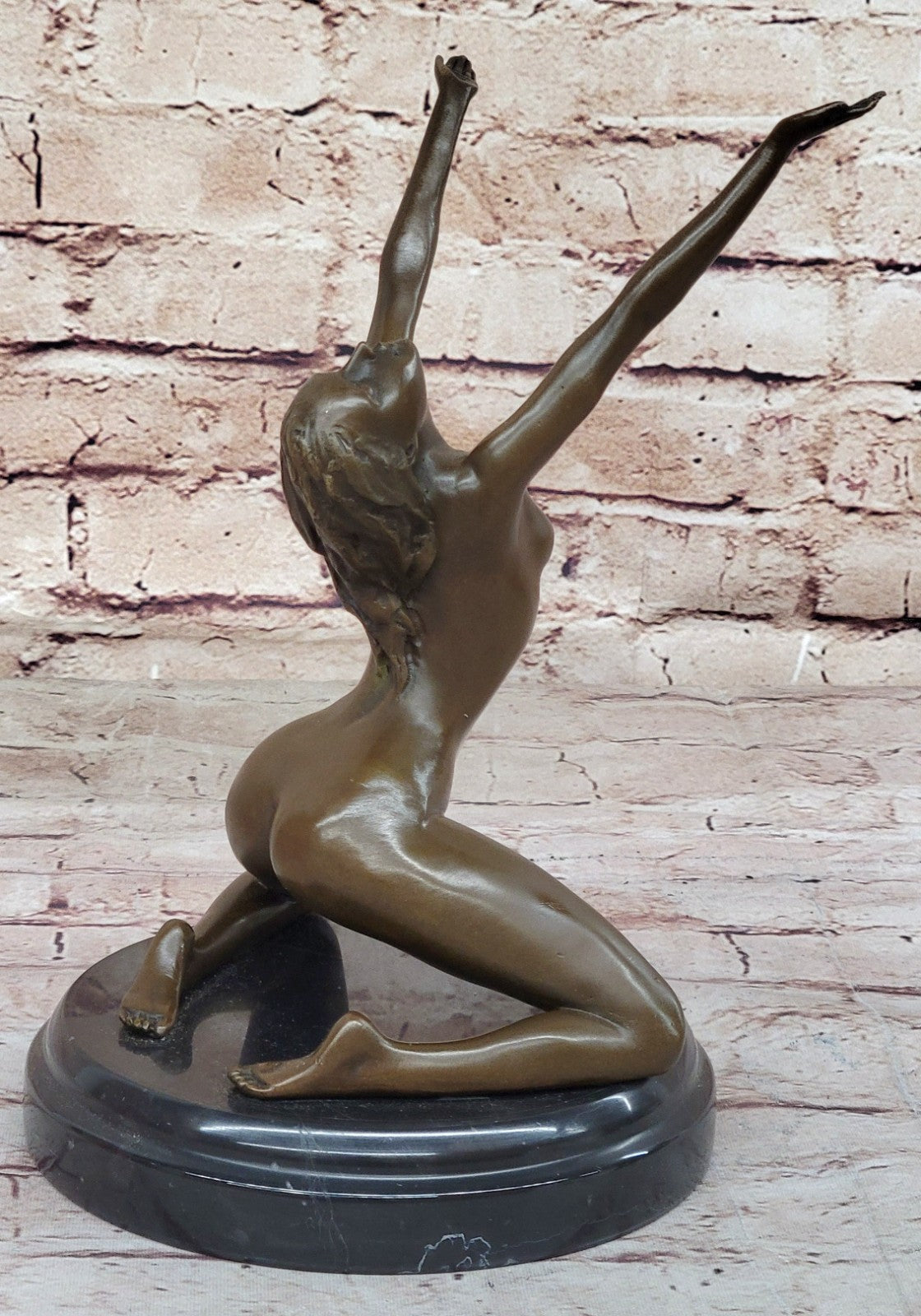 BRONZE NUDE GIRL ON THE BASE FIGURE ABSTRACT MODERN ART STATUE.SIGNED: Nick ART