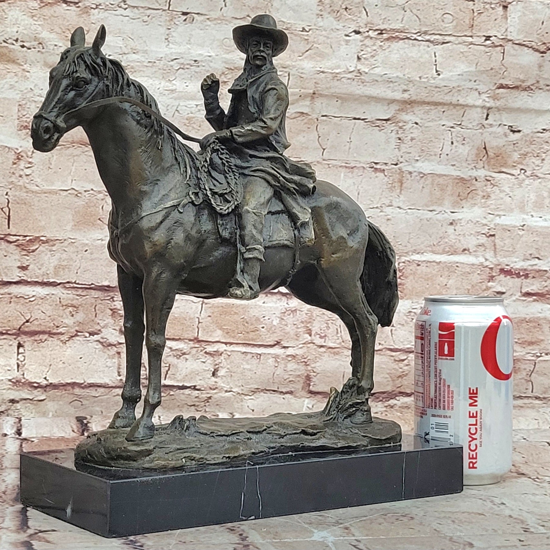 Signed Western Cowboy with Gorgeous Horse Bronze Statue Art Decor Wild West