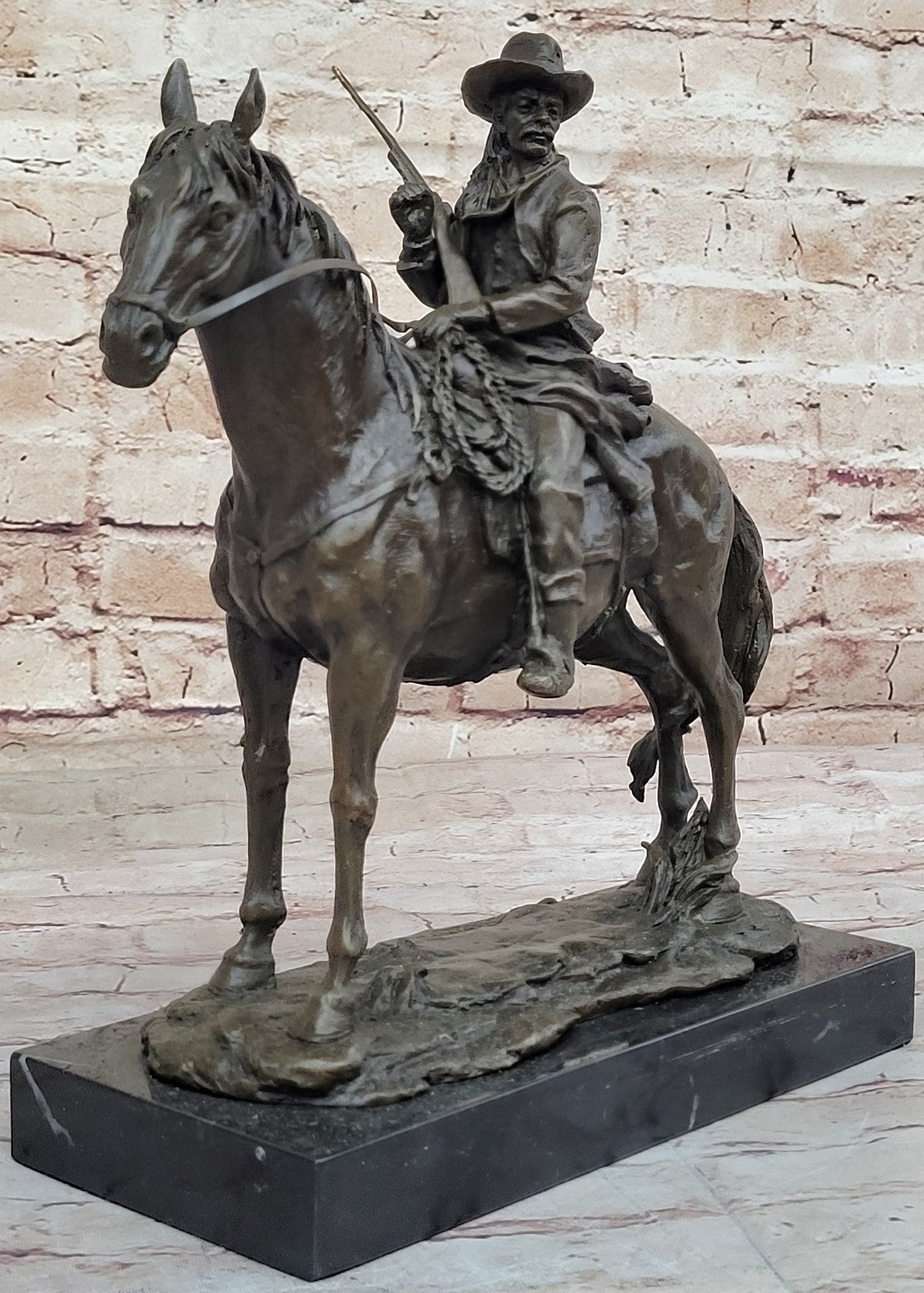 Signed Western Cowboy with Gorgeous Horse Bronze Statue Art Decor Wild West