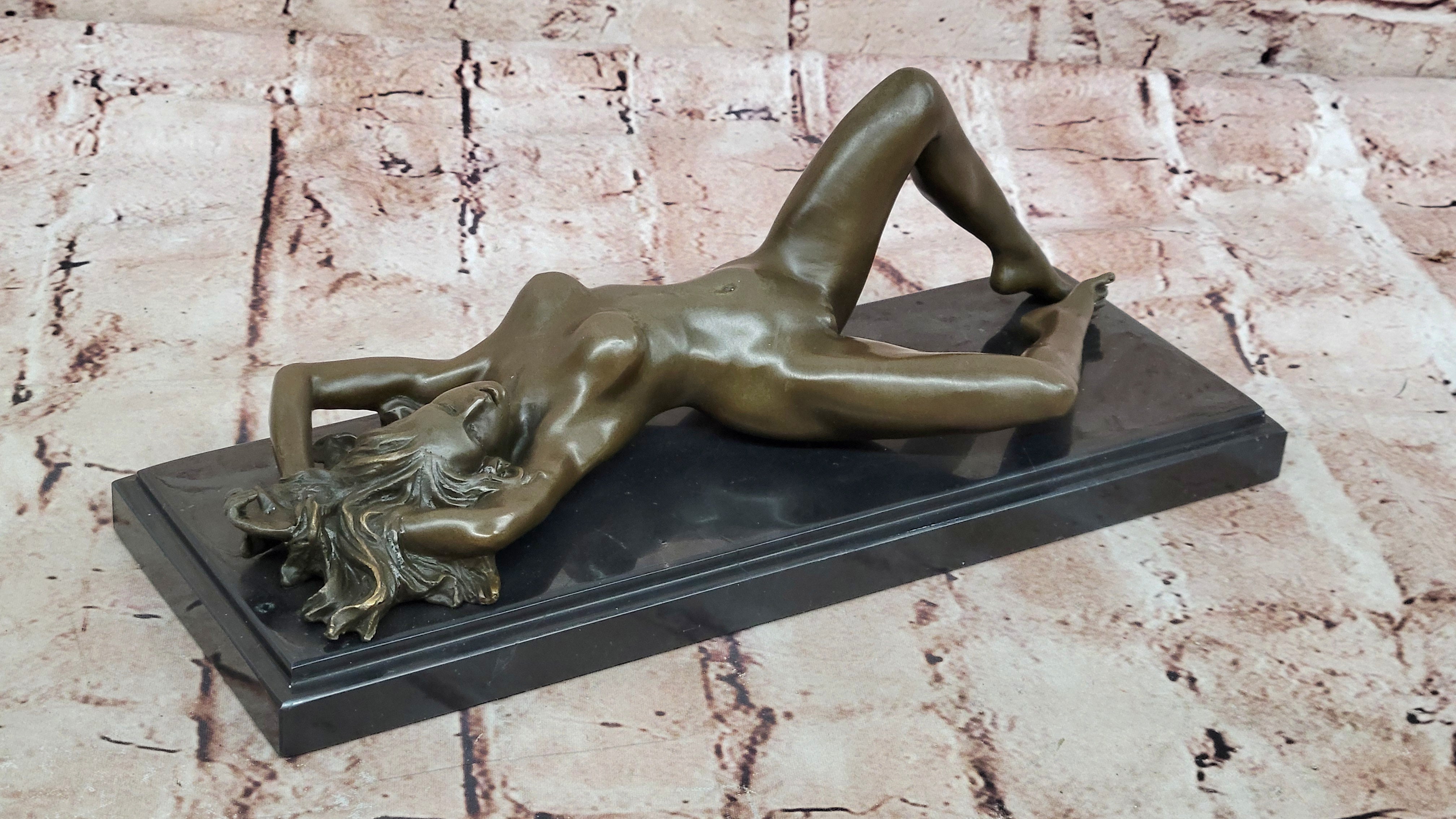 Bronze Sculpture Nude Naked Female on her Back Masterpiece Marble Figurine Decor