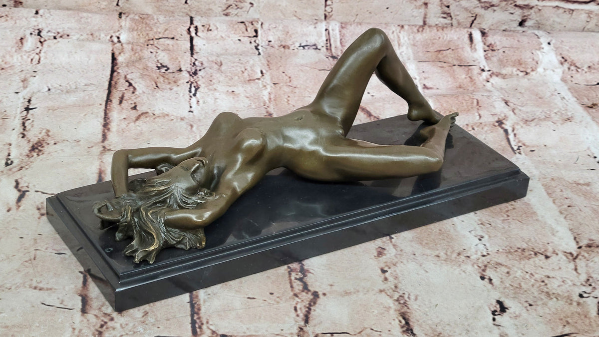 Bronze Sculpture Nude Naked Female on her Back Masterpiece Marble Figurine Decor