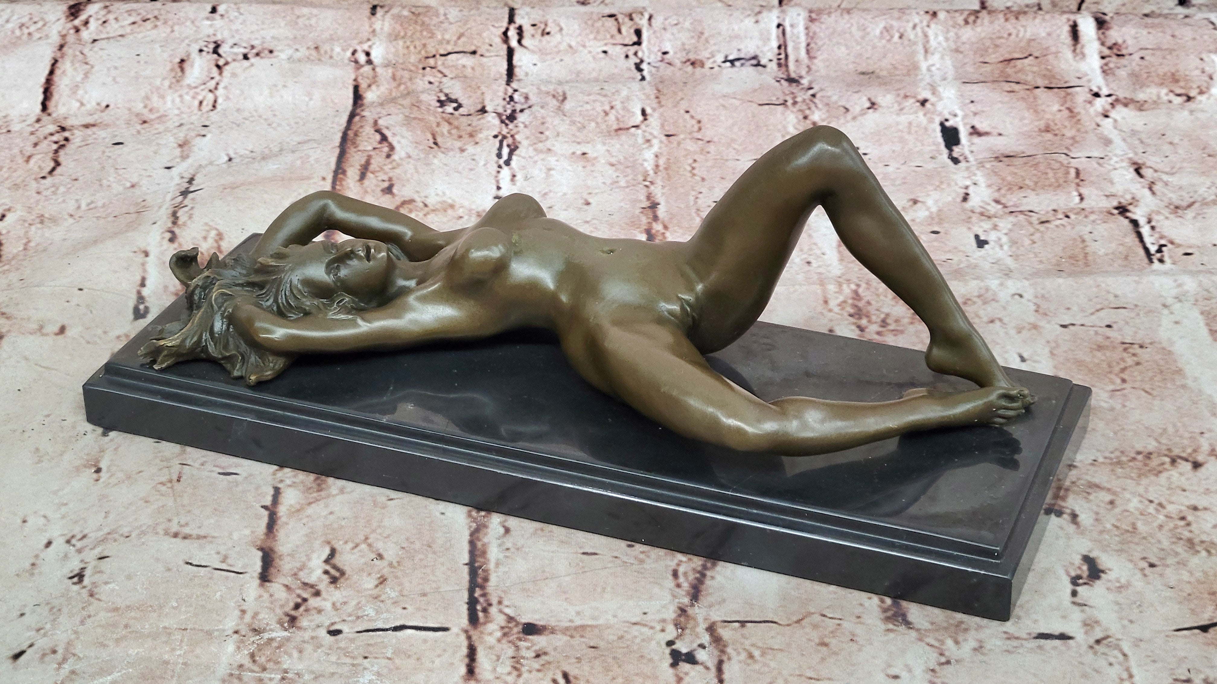Bronze Sculpture Nude Naked Female on her Back Masterpiece Marble Figurine Decor