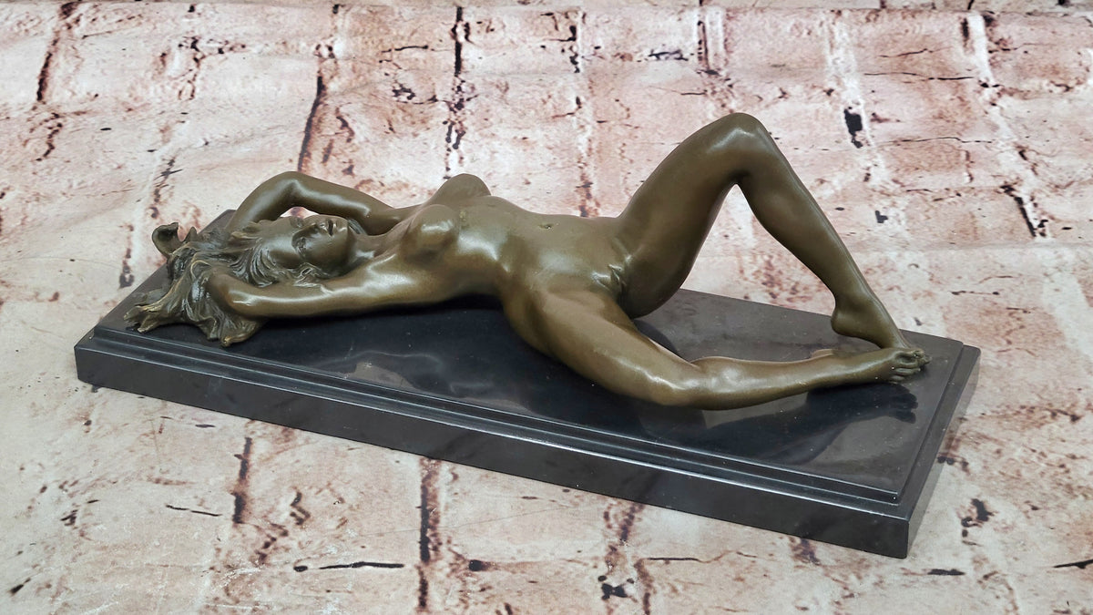 Bronze Sculpture Nude Naked Female on her Back Masterpiece Marble Figurine Decor