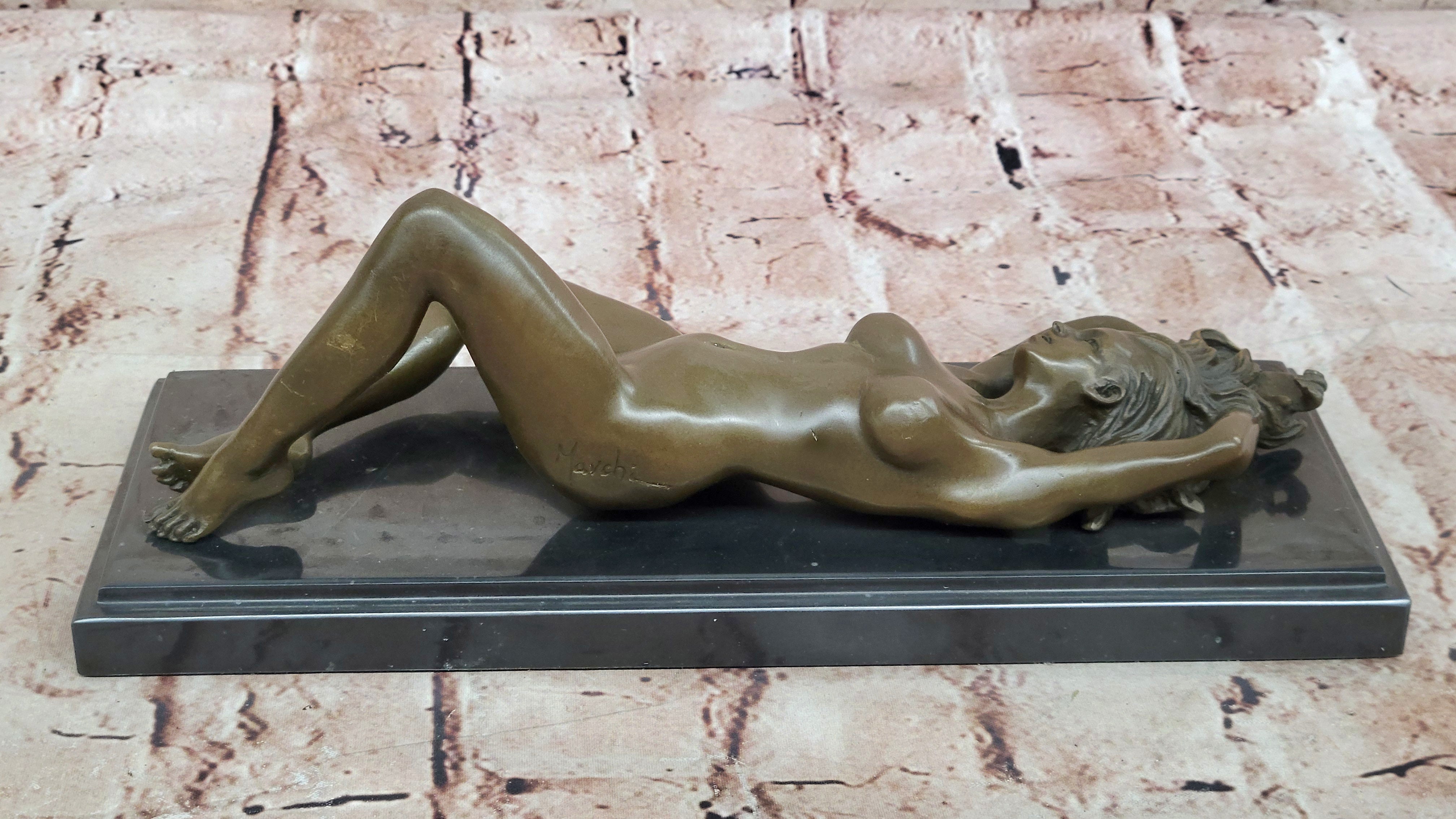 Bronze Sculpture Nude Naked Female on her Back Masterpiece Marble Figurine Decor
