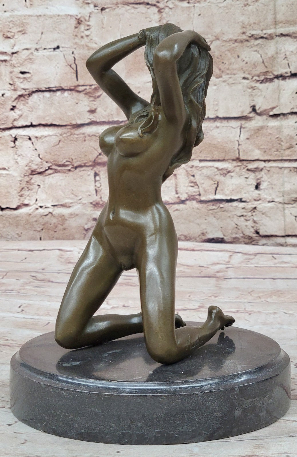 Signed Real Bronze on Marble Base Bookend Sculpture Nude Girl Exposed Breasts