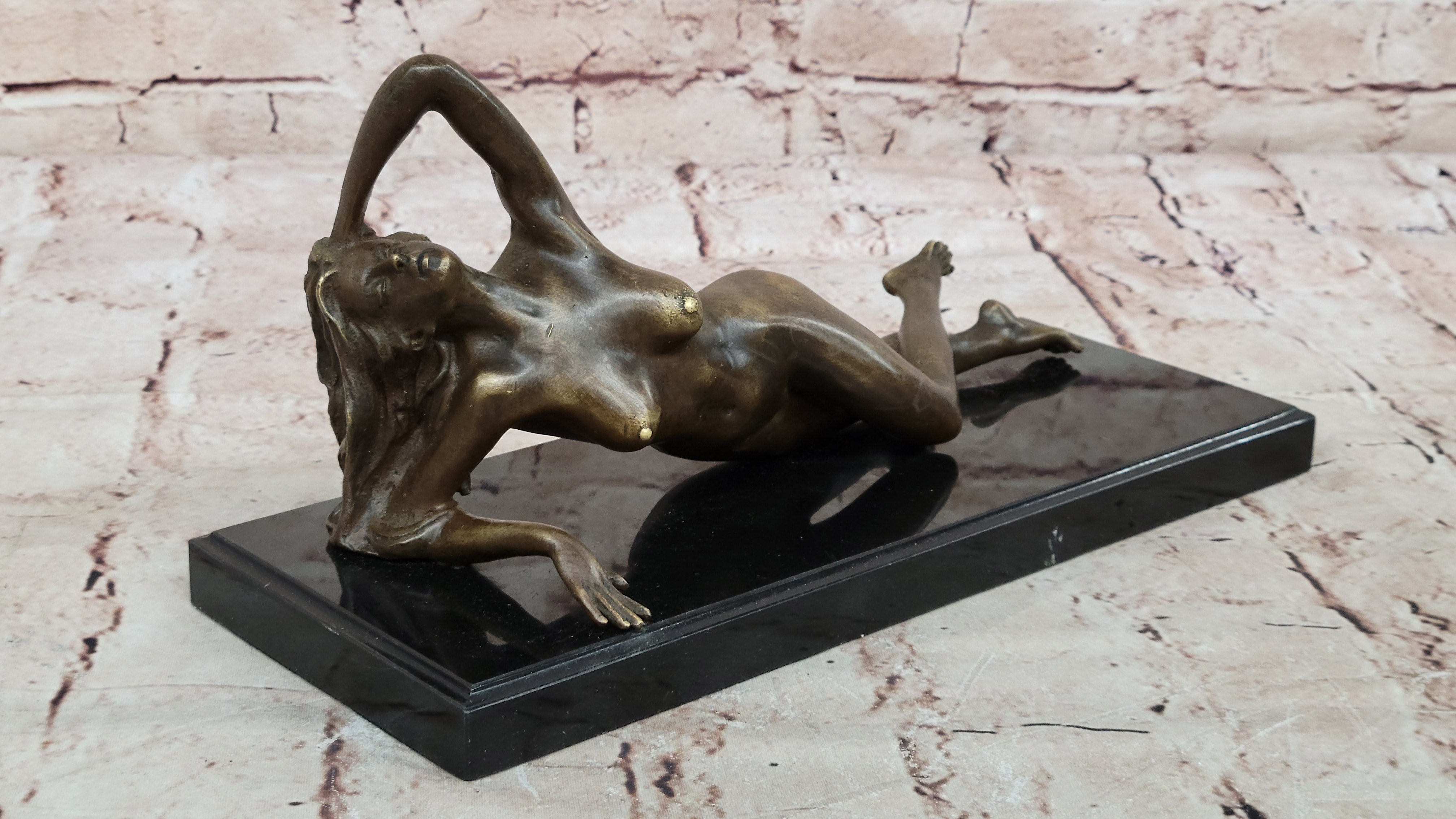Bronze nude Statue "The Nymph Stripper" Figurine Lost Wax Casting Marble Base