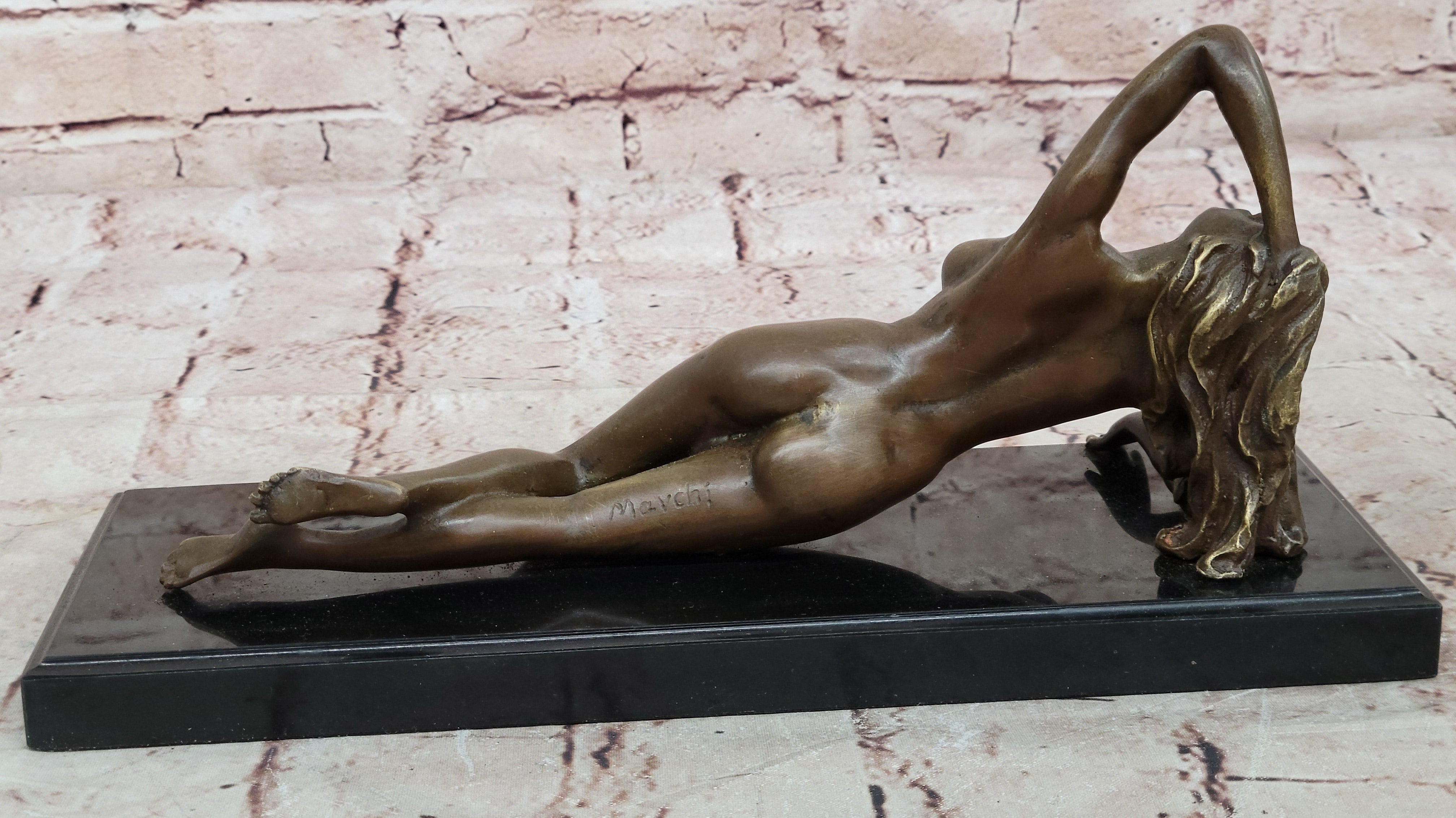 Bronze nude Statue "The Nymph Stripper" Figurine Lost Wax Casting Marble Base