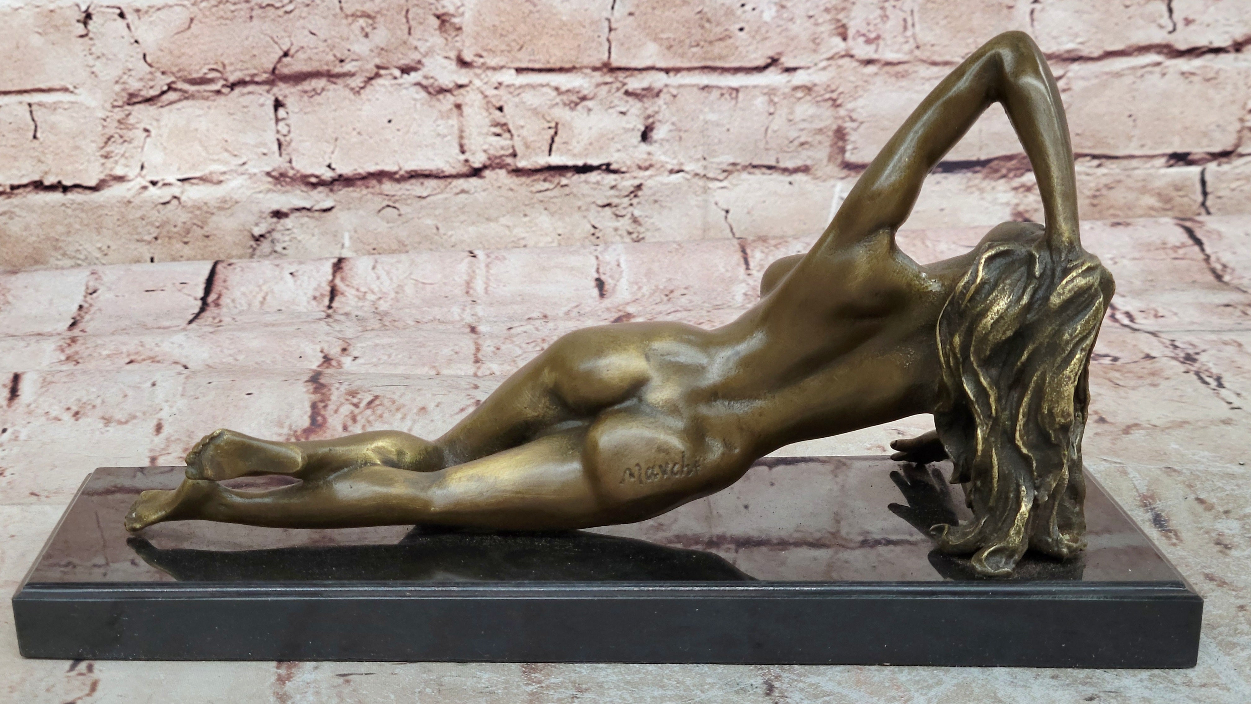 Bronze nude Statue "The Nymph Stripper" Figurine Lost Wax Casting Marble Base