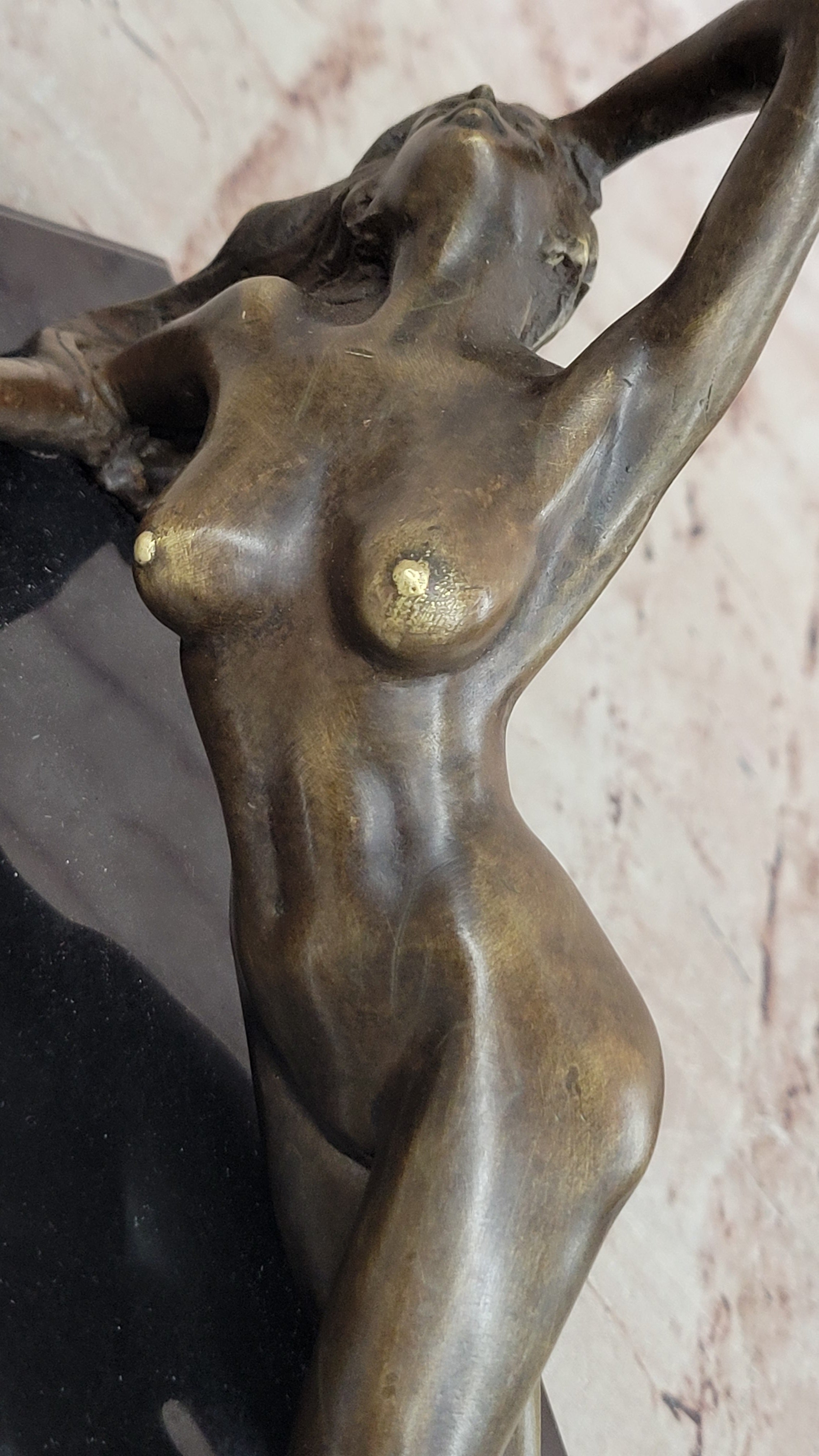 Bronze nude Statue "The Nymph Stripper" Figurine Lost Wax Casting Marble Base