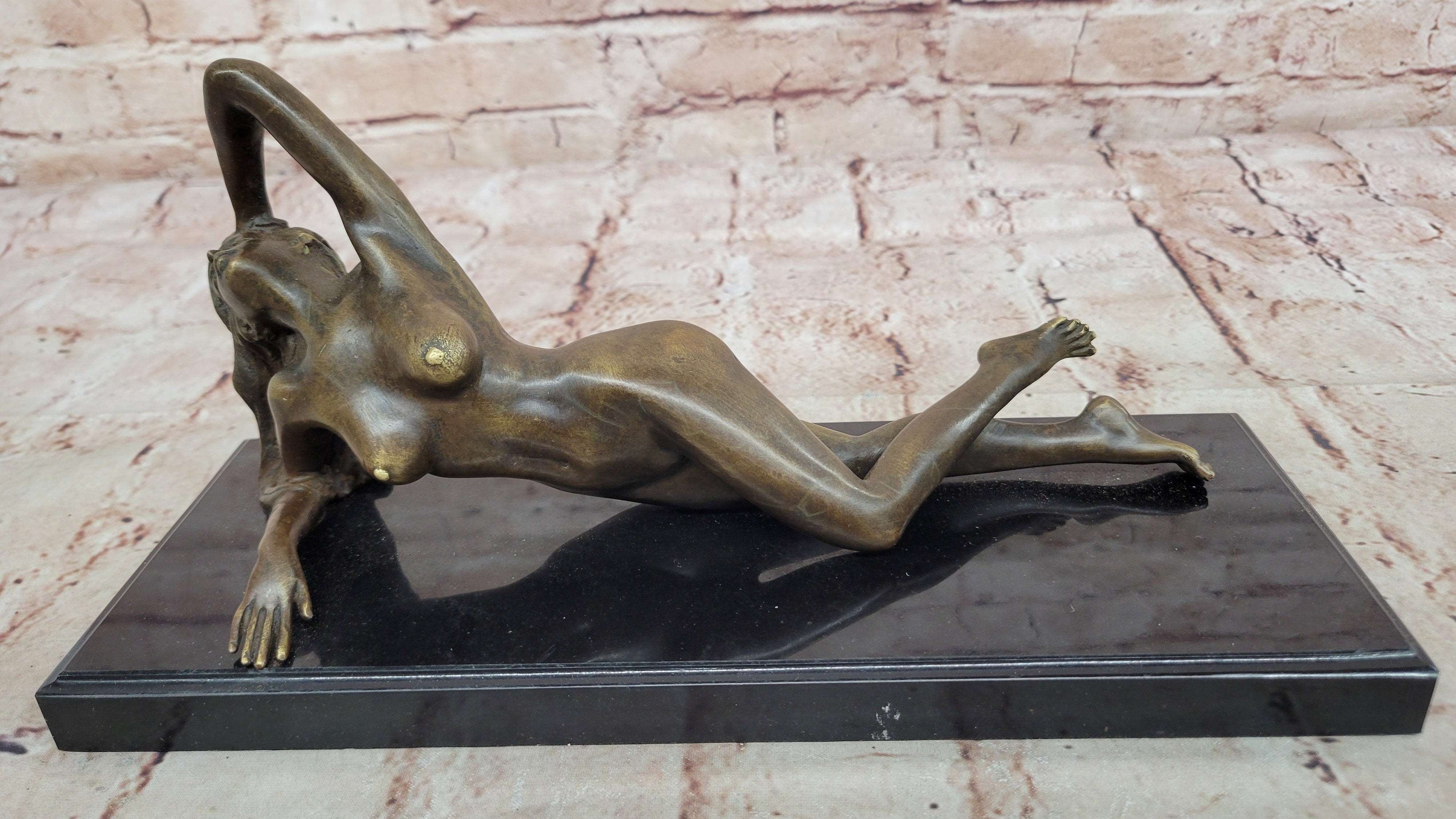 Bronze nude Statue "The Nymph Stripper" Figurine Lost Wax Casting Marble Base