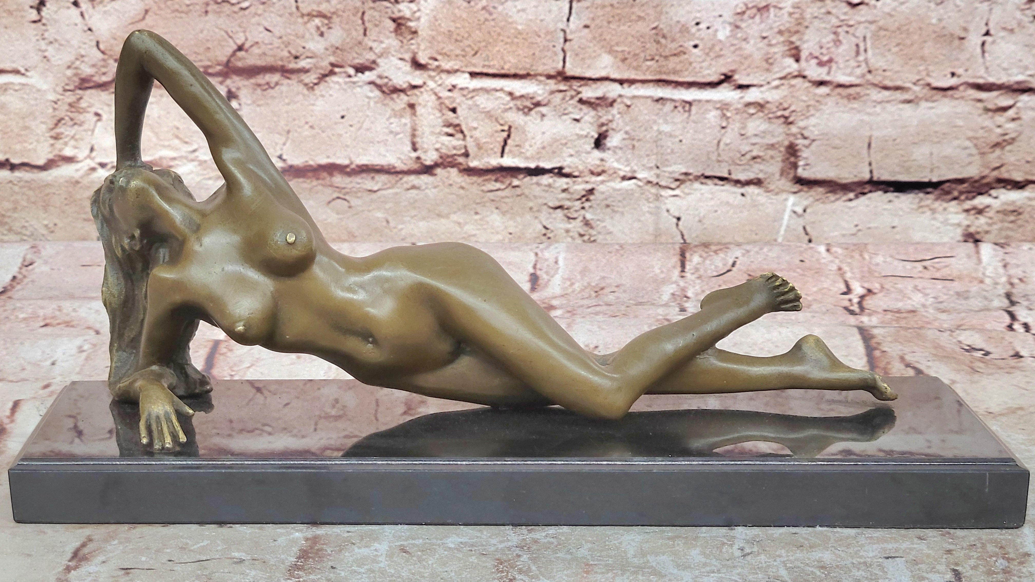 Bronze nude Statue "The Nymph Stripper" Figurine Lost Wax Casting Marble Base