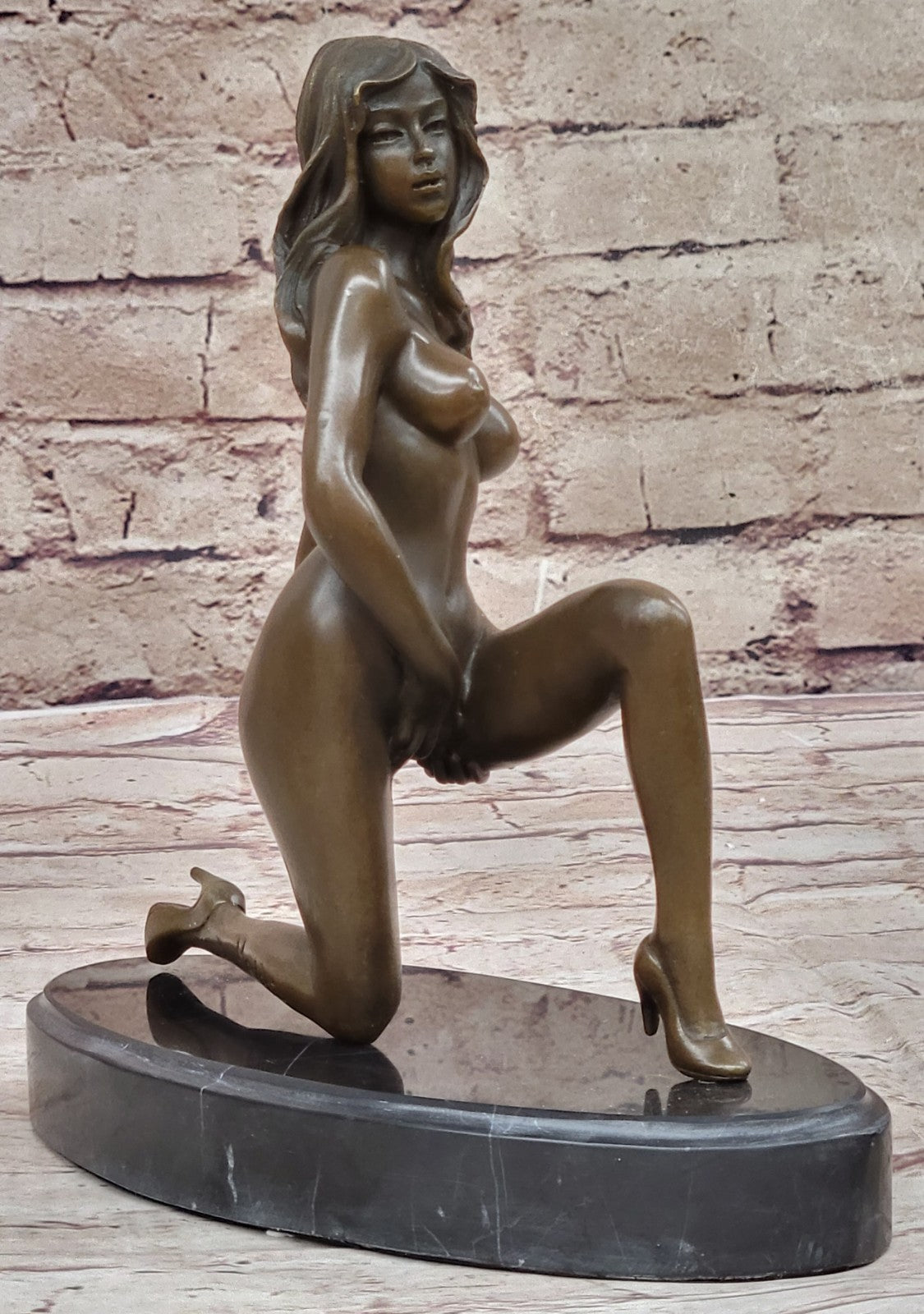 HIGHLY EROTIC NUDE SITTING BRONZE SCULPTURE STATUE FIGURE FIGURINE ART DÉCOR