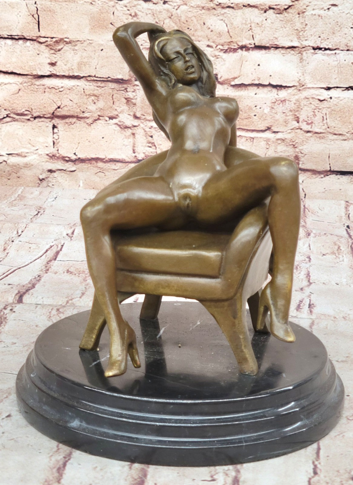 Erotic Nude Art Bar Gogo Bar Decoration Nude Female on Chair Bronze Statue Sale