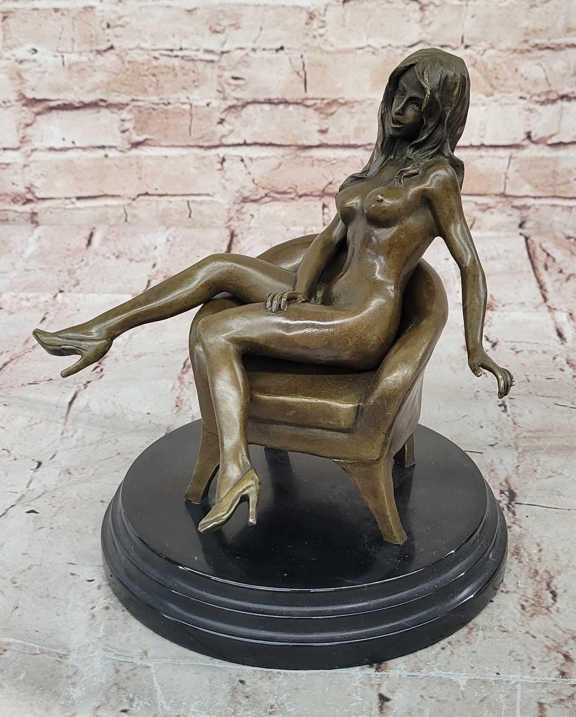 Nude Bronze Female Figurine Statue Naked Sexy Erotic Woman Lady Sculpture Figure