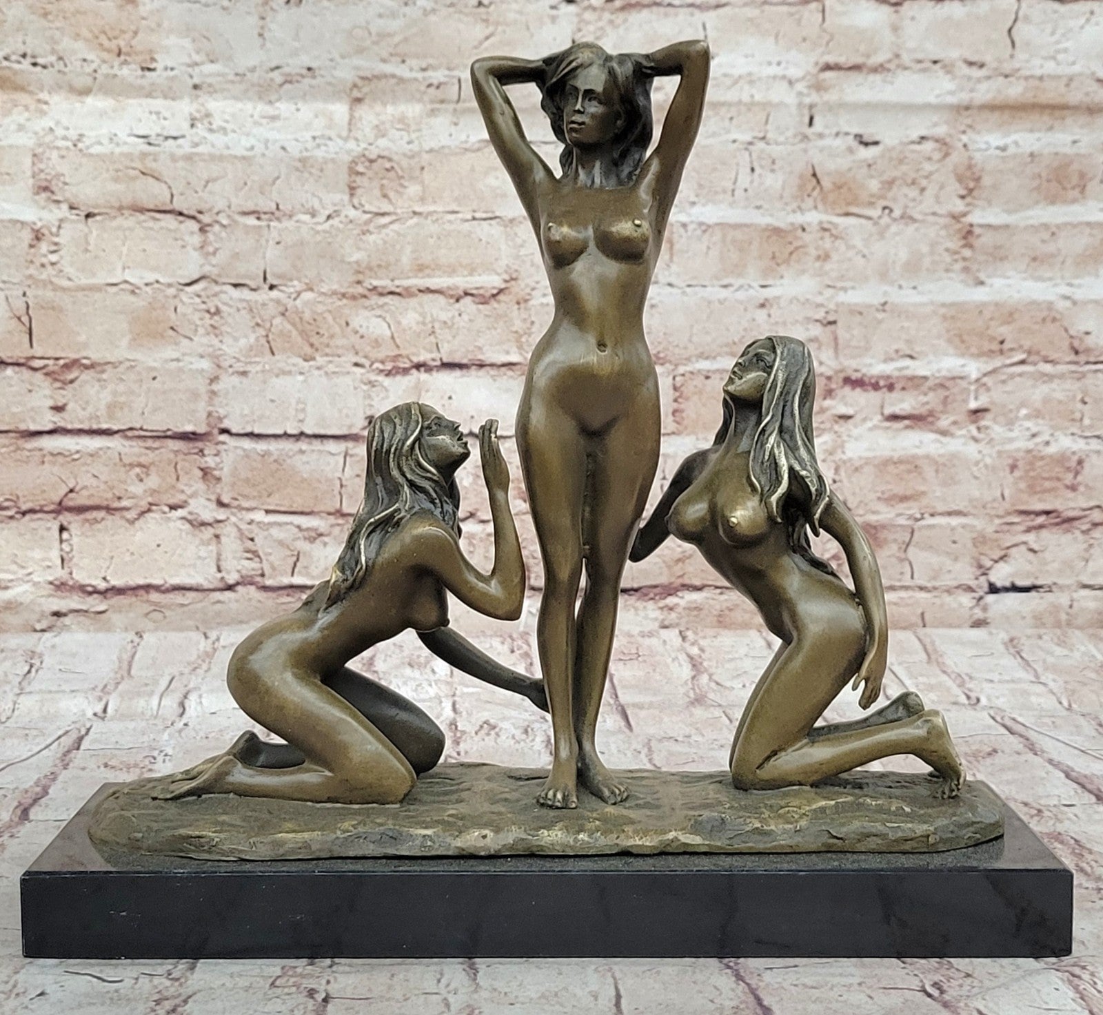 Collector Edition Hot Cast 3 Nude Female Women Bronze Masterpiece Figurine Art