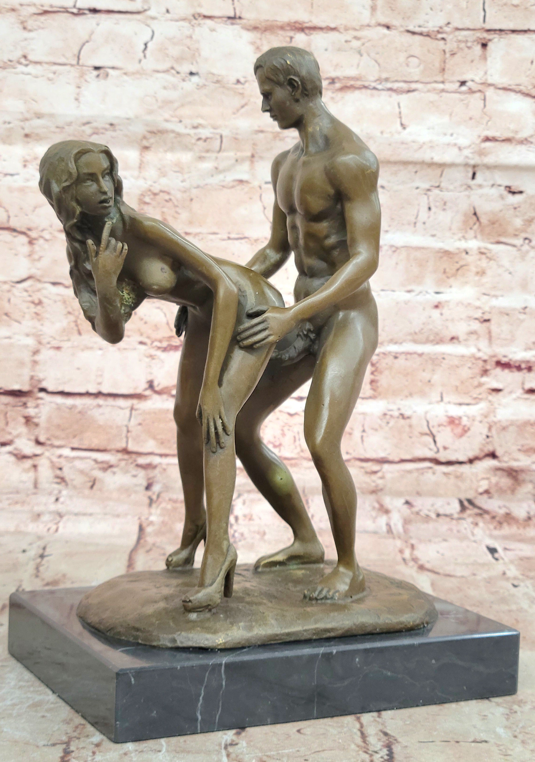 Bronze sculpture nude erogenous women & Man statue marble base Figure