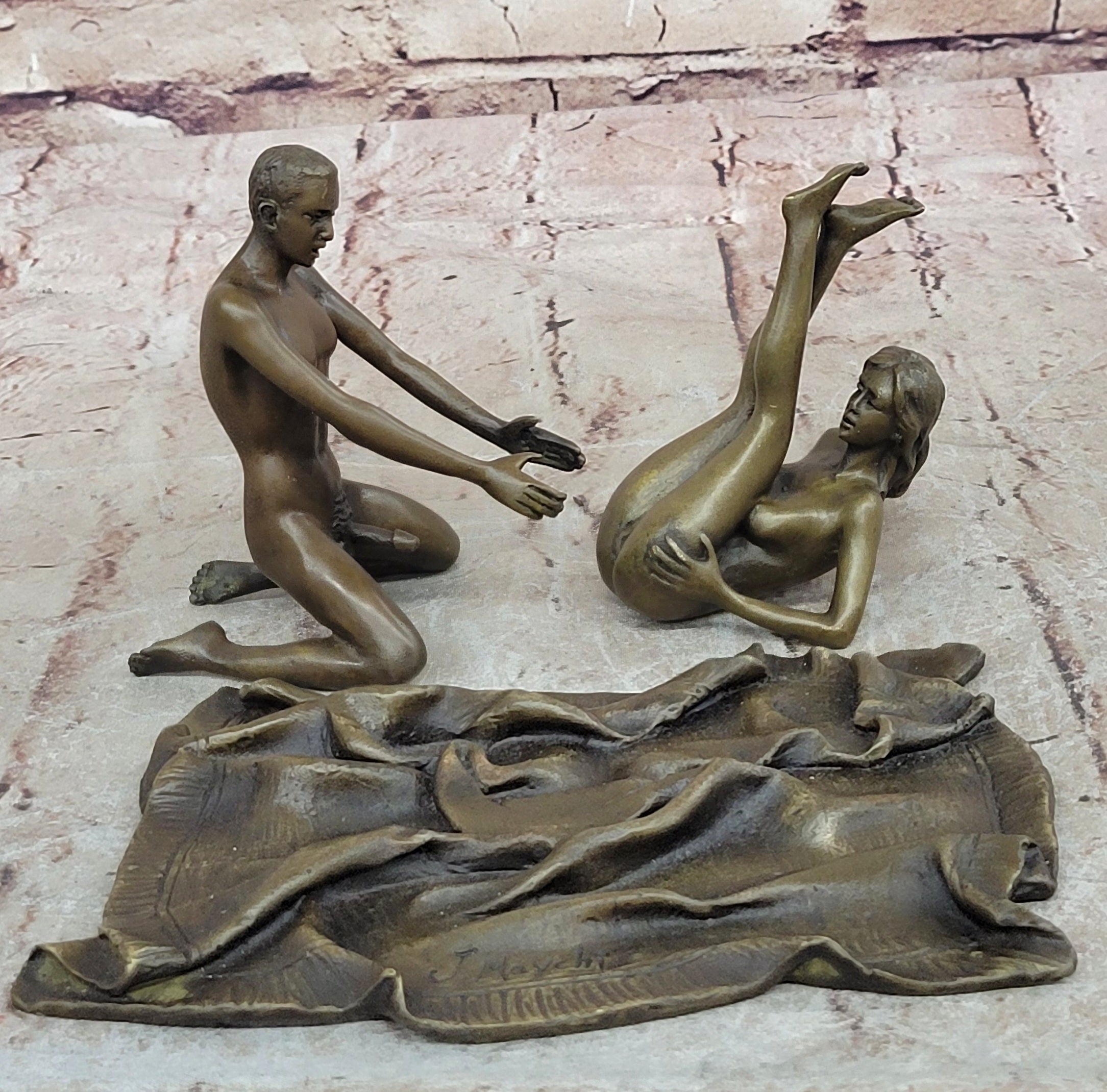 100% Genuine Bronze Couple Working Out on Flying Carpet Masterpiece Figurine Sale