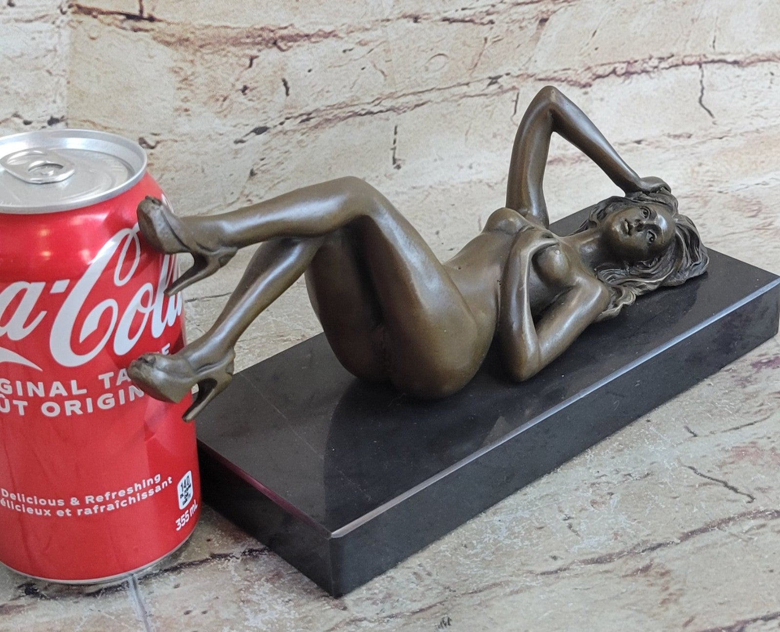 SIGNED: MAVCHI, BRONZE SCULPTURE NUDE GIRL ON MARBLE FIGURE ABSTRACT MODERN ART