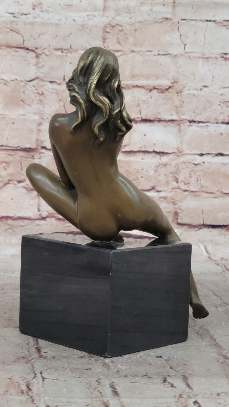 Bronze art sculpture a nude erogenous woman girl lady statue marble base figure