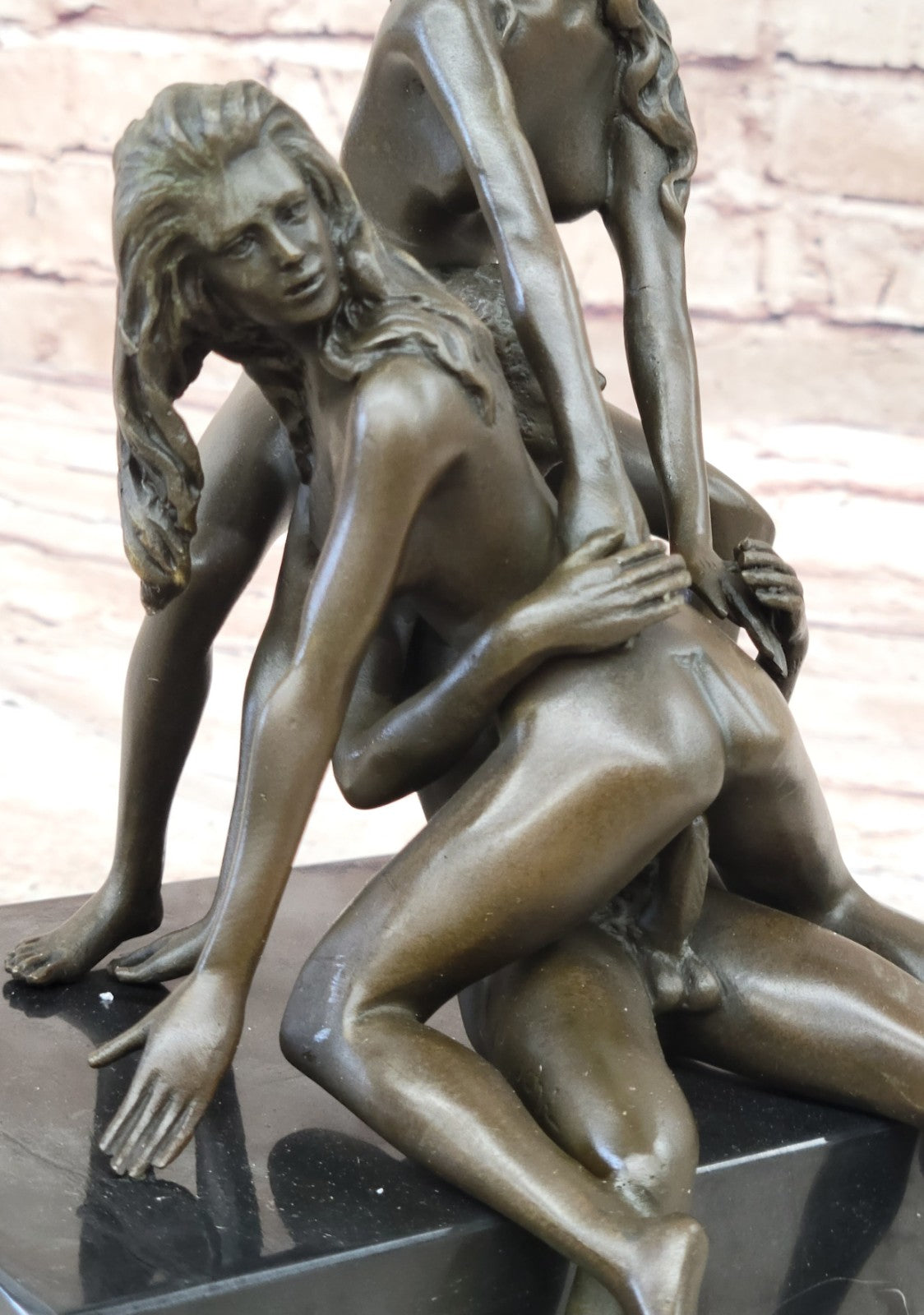 NUDE SOLID BRONZE TRIPLE FIGURINE SCULPTURE SET GROUPS EROTIC CLASSIC ARTWORK FIGURE