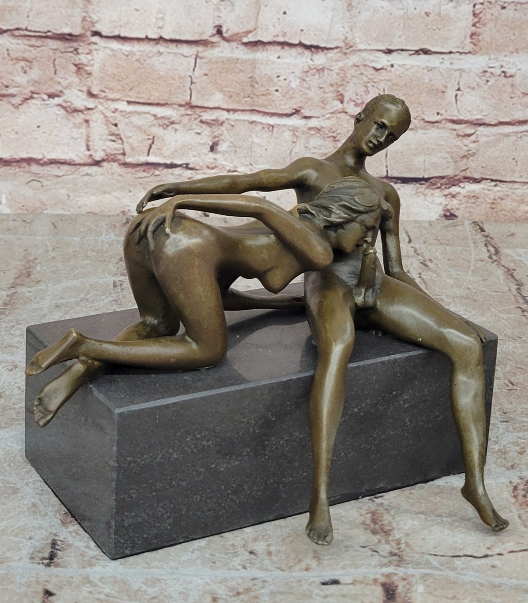 J. Mavchi Nude Erotic Male and Female Duo Couple Bronze Sculpture Art Deco Figure