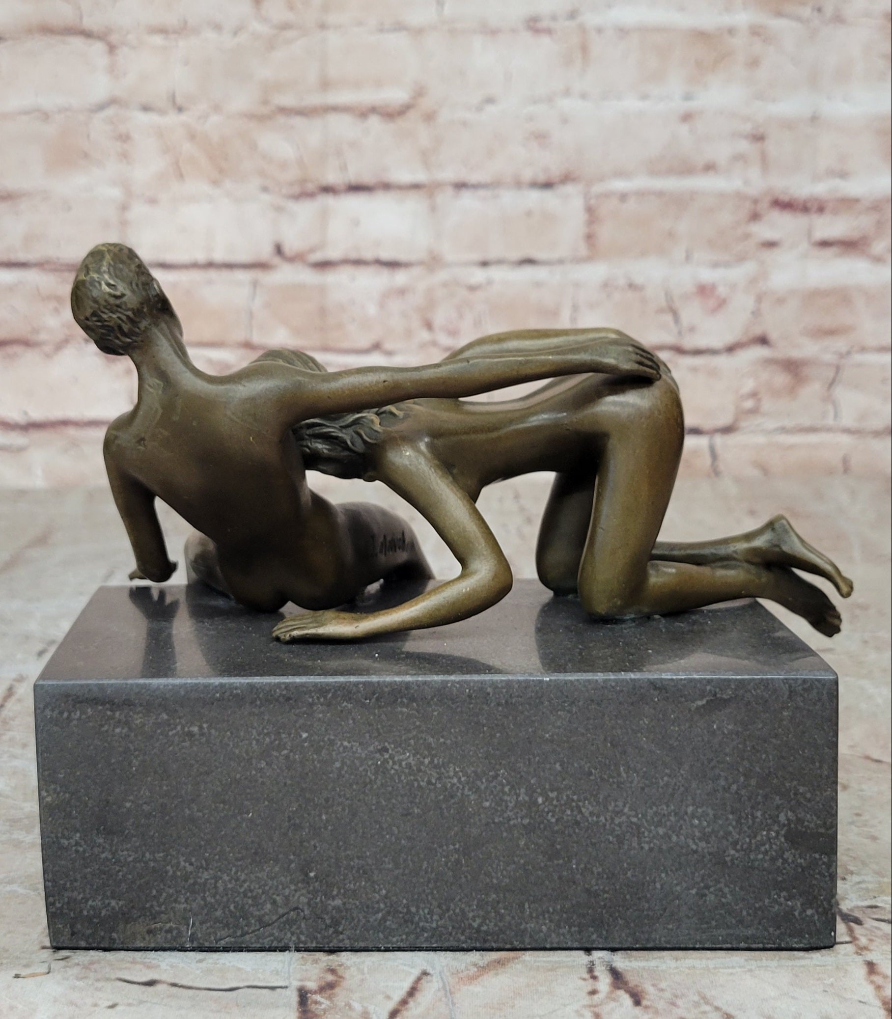 J. Mavchi Nude Erotic Male and Female Duo Couple Bronze Sculpture Art Deco Figure