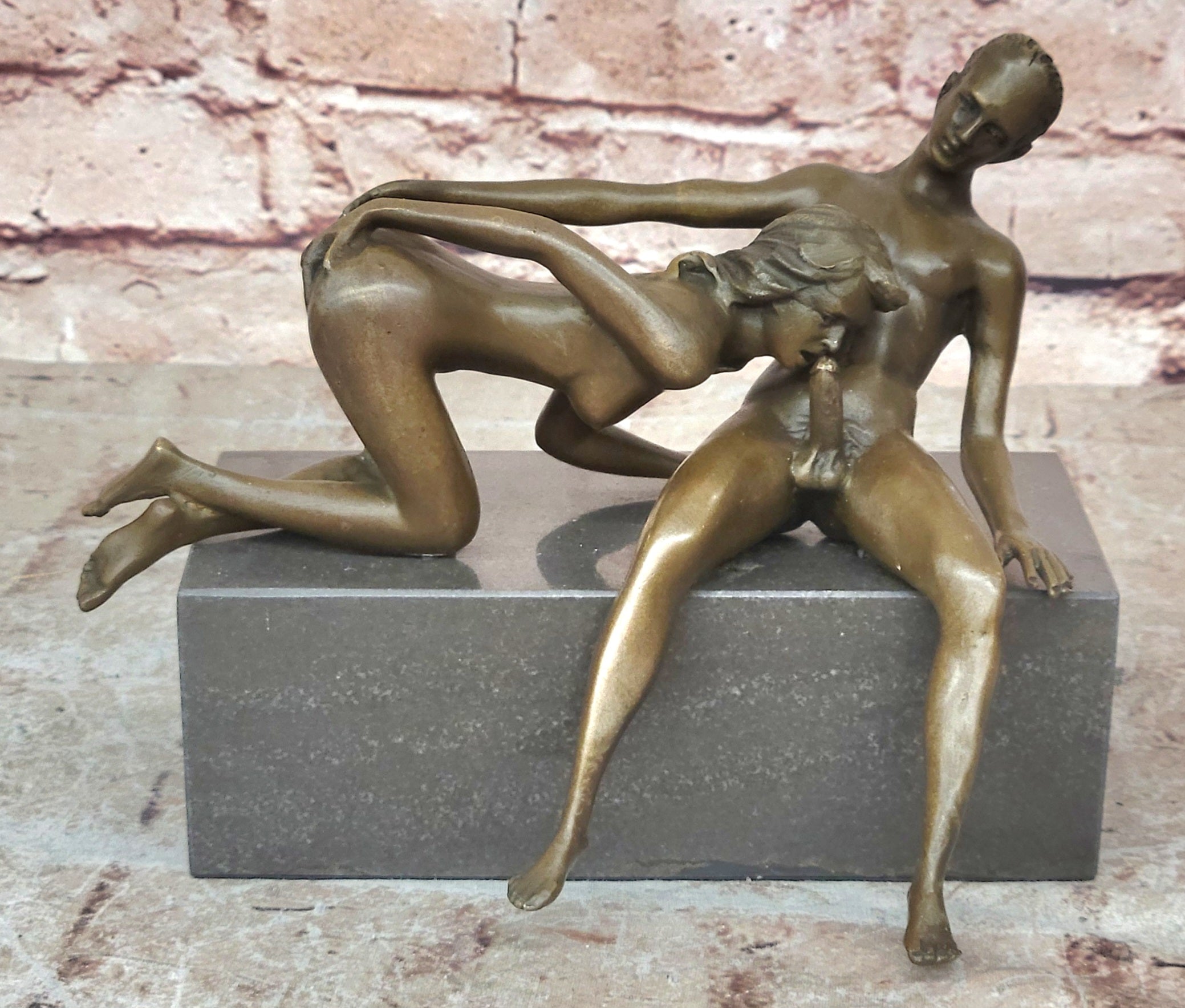 J. Mavchi Nude Erotic Male and Female Duo Couple Bronze Sculpture Art Deco Figure